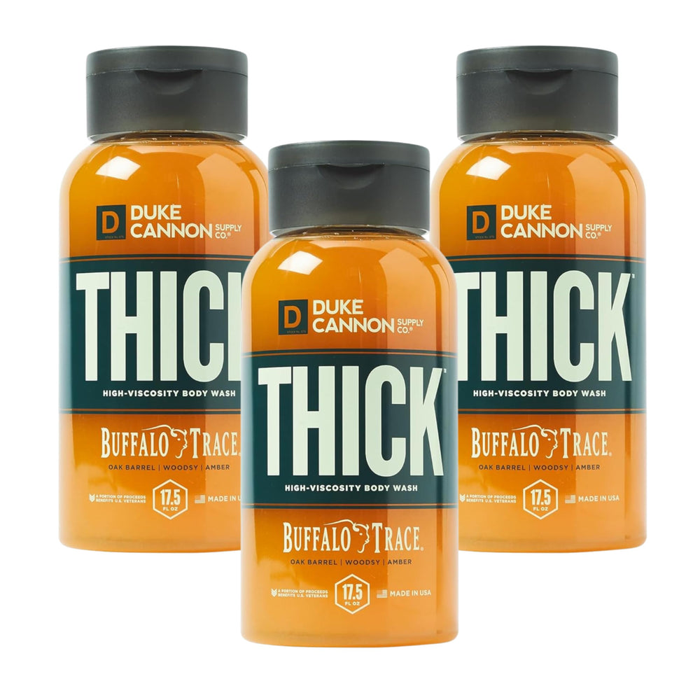 Duke Cannon Thick Bourbon Oak Barrel body wash pour shows rich lather for a refreshing shower