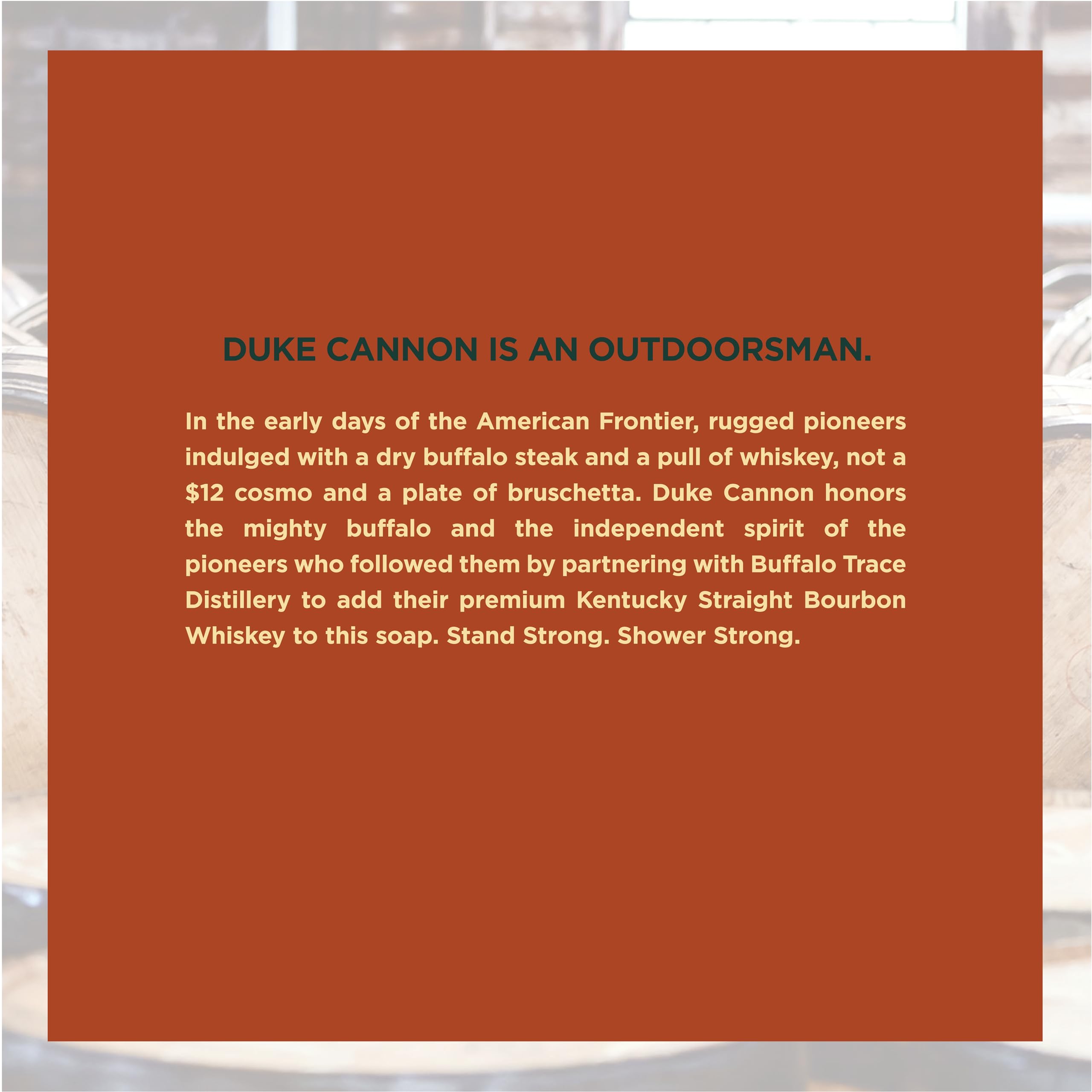 Duke Cannon Big American Bourbon soap bar bourbon-note highlights distinctive aroma for daily showers.