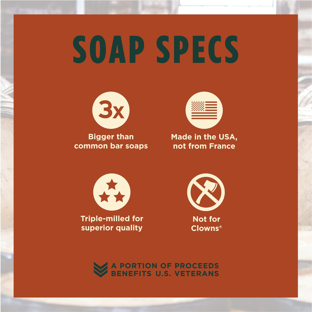 Duke Cannon Big American Bourbon soap bar cruelty-free close-up signals ethical grooming.