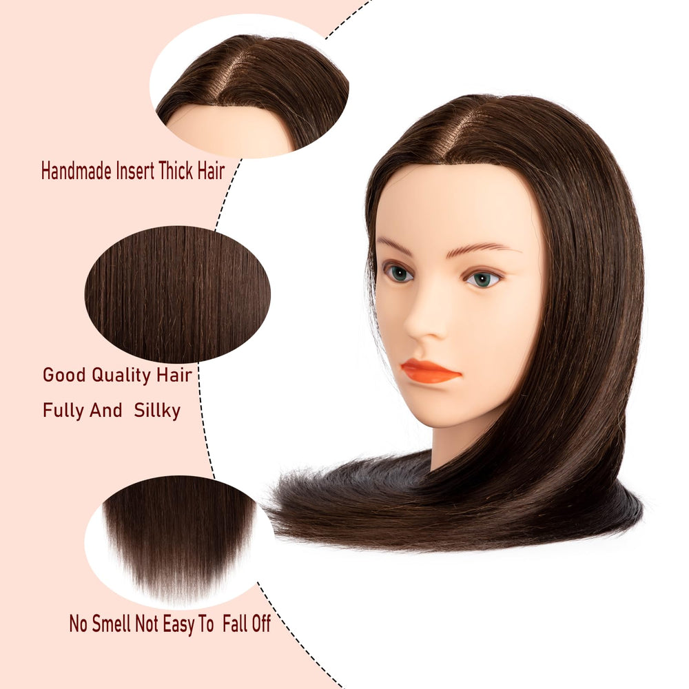 Dukorin mannequin head showing 26-28 inch length for authentic styling practice