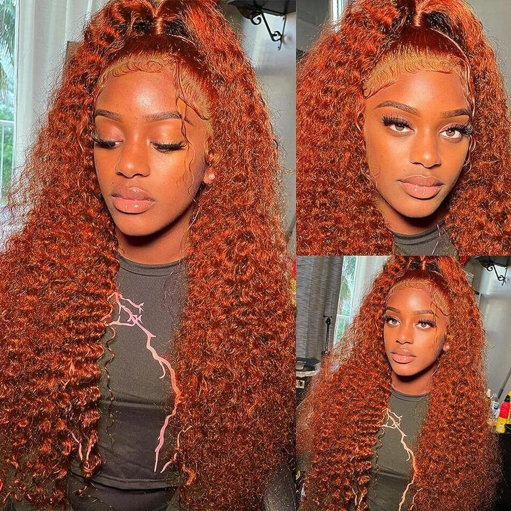 DULTEV Ginger Orange wig with 180% density for full, voluminous waves.