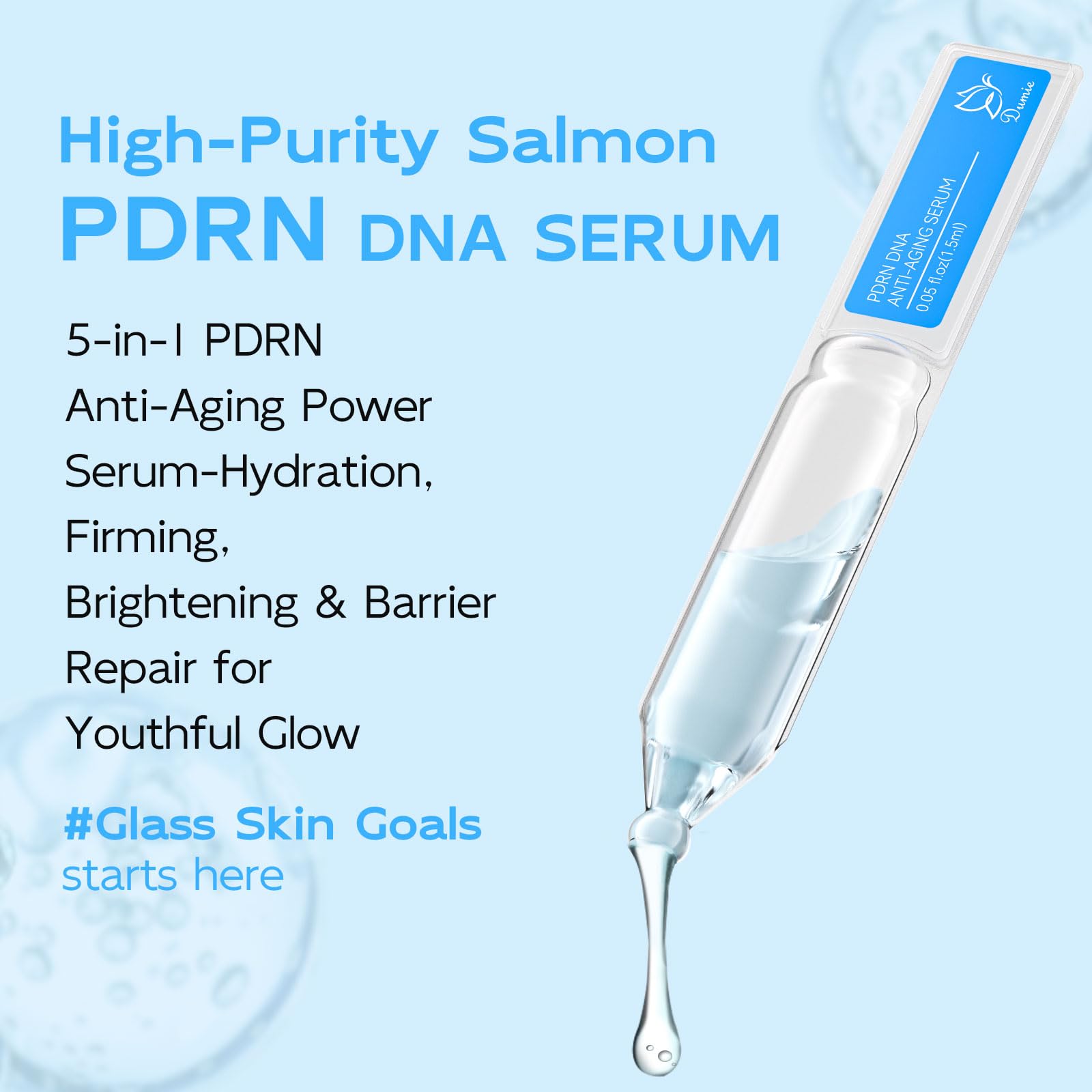 Dumie Salmon DNA Serum packaging box signals premium formula for at-home anti-aging routine.