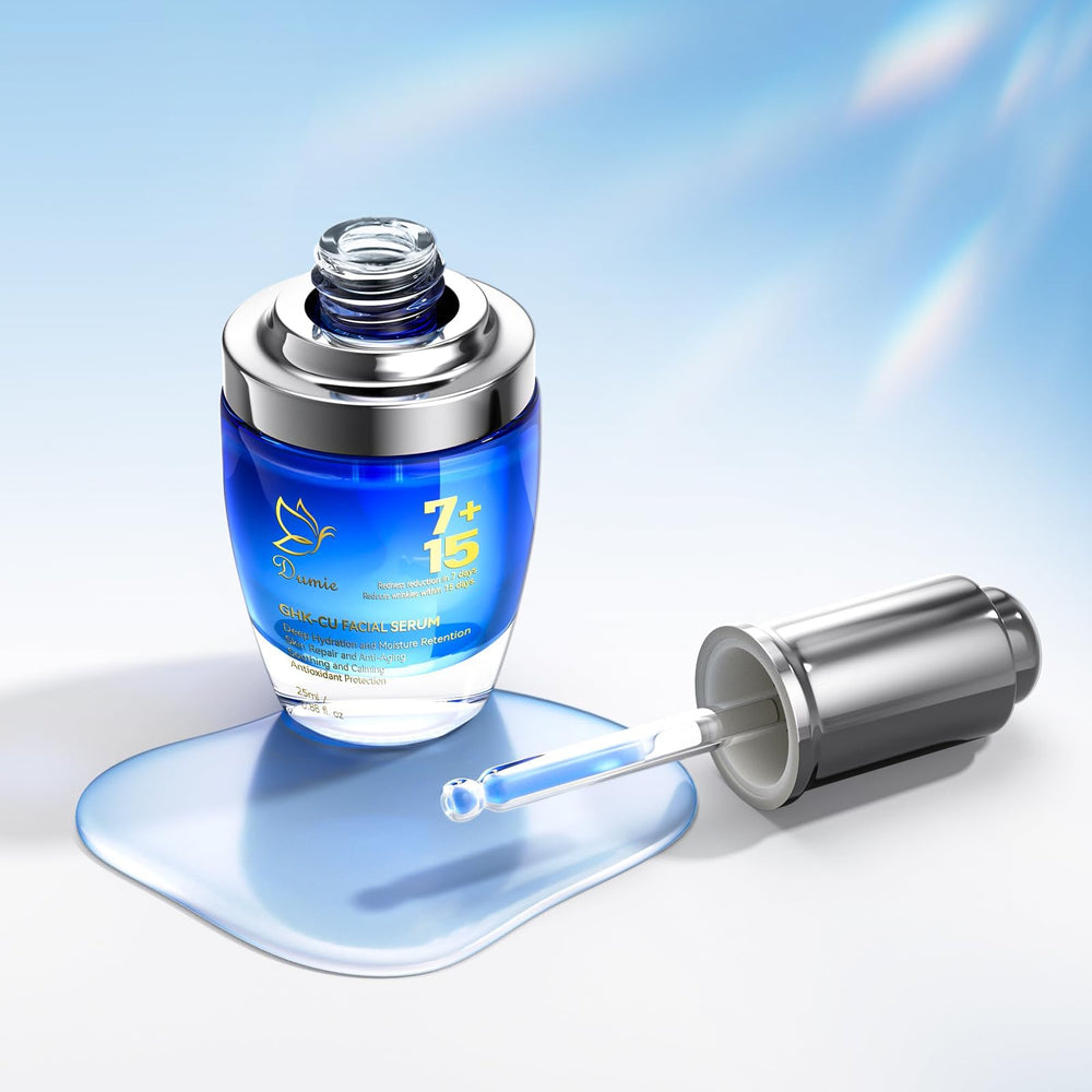 Dumie serum droplet on skin demonstrates quick absorption.