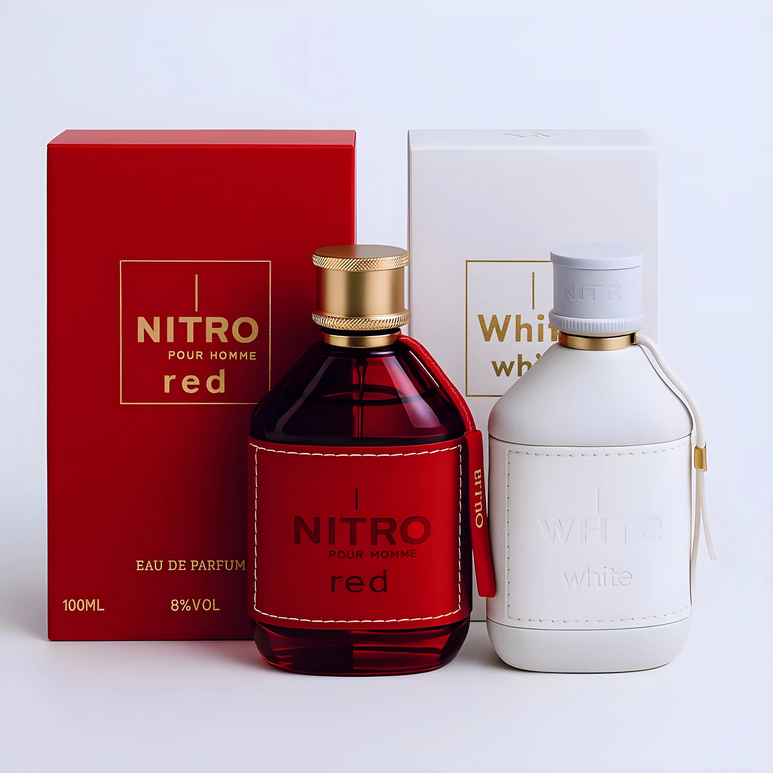 Dumont Nitro Red bottle with crimson hue and gold accents, ideal for bold evening wear.