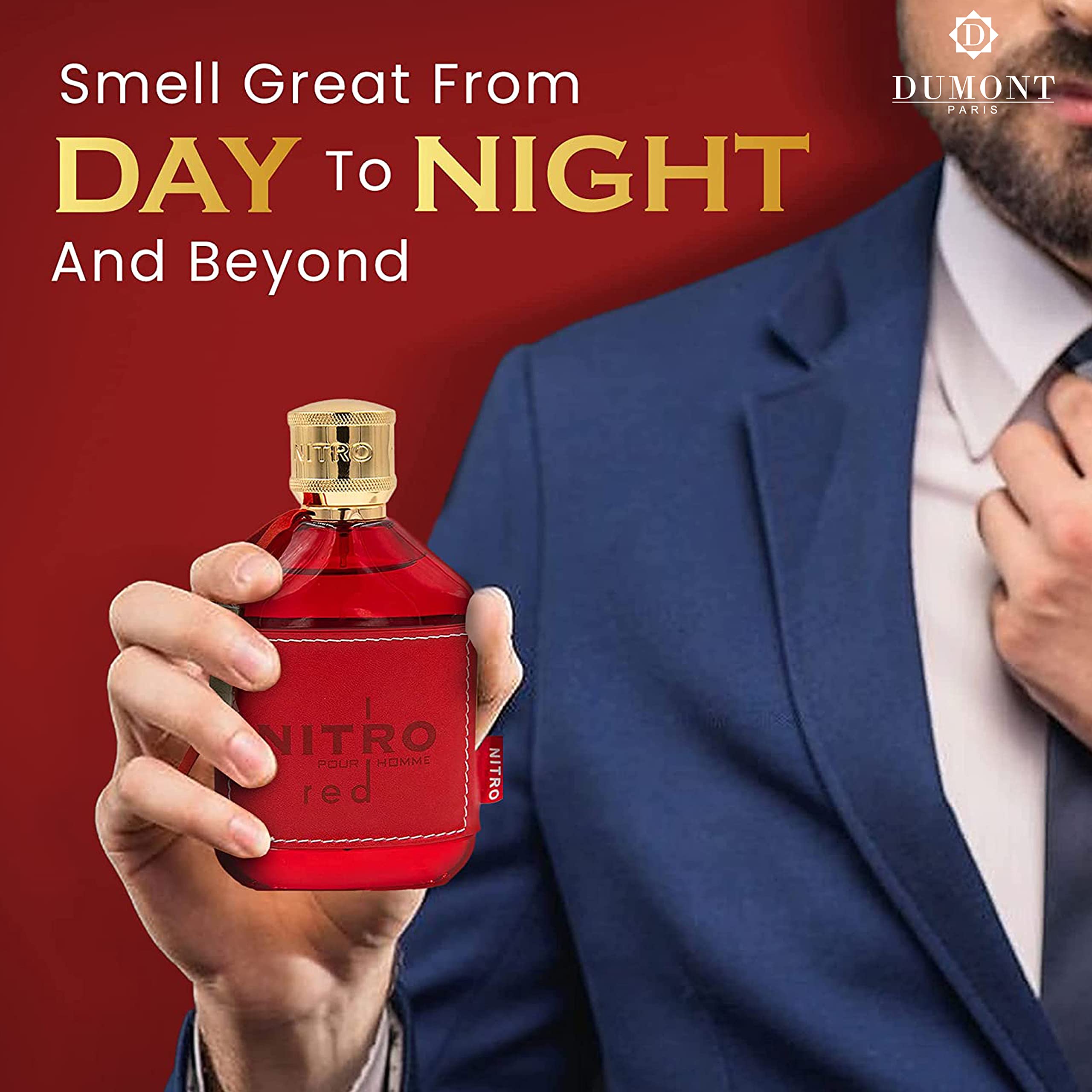 Dumont Nitro Red mist on wrist for lasting presence