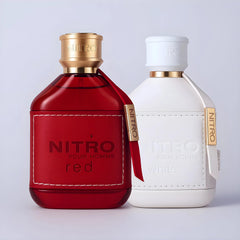Dumont Nitro White bottle in milky white glass with leather texture hints, perfect for daytime freshness.