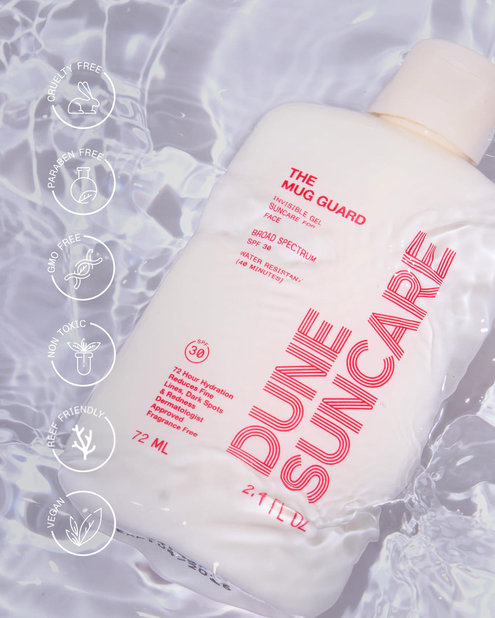 DUNE SunCare Mug Guard Application on Face demonstrates easy gel spread.