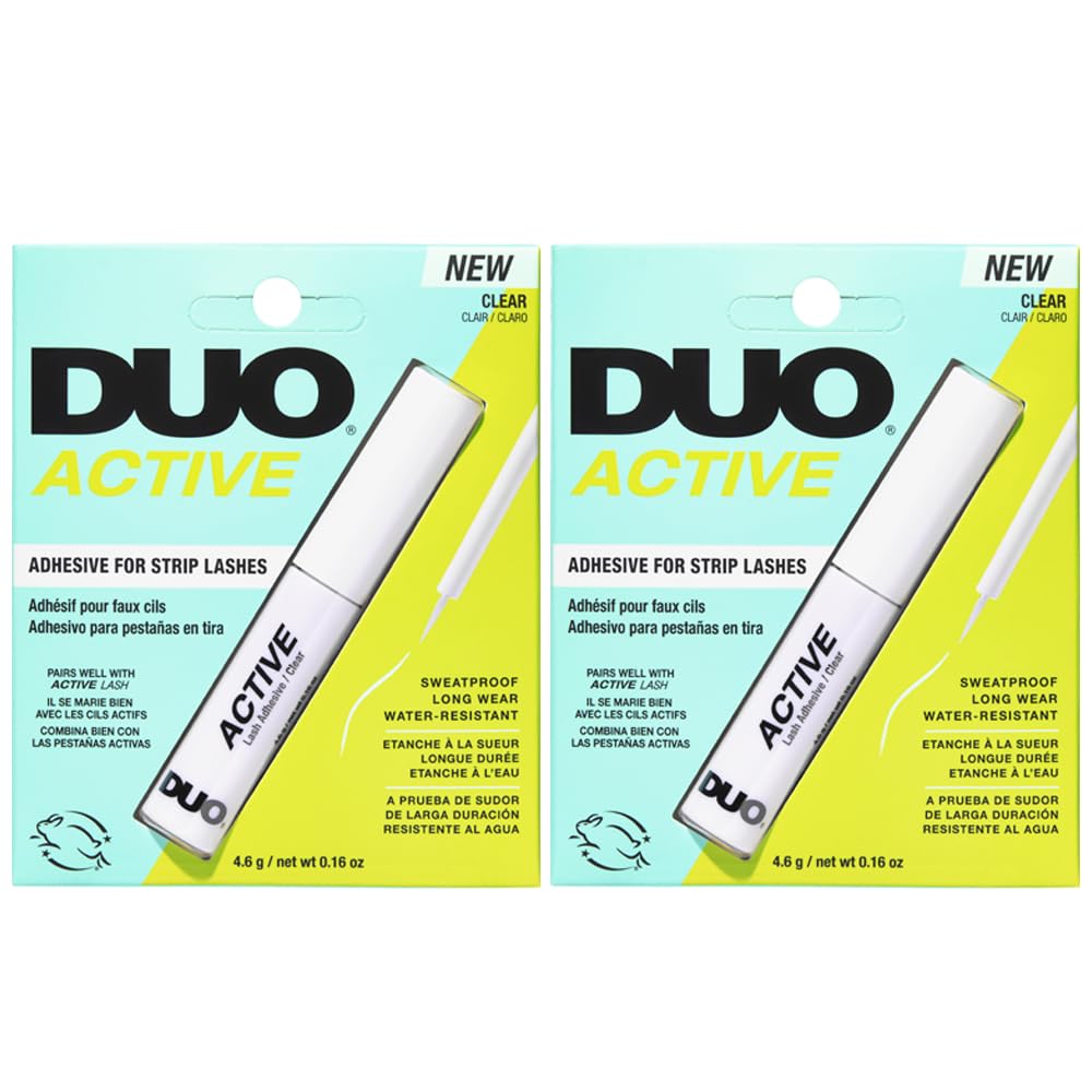 DUO Active Clear Eyelash Glue tube in hand delivers secure hold for all-day wear.