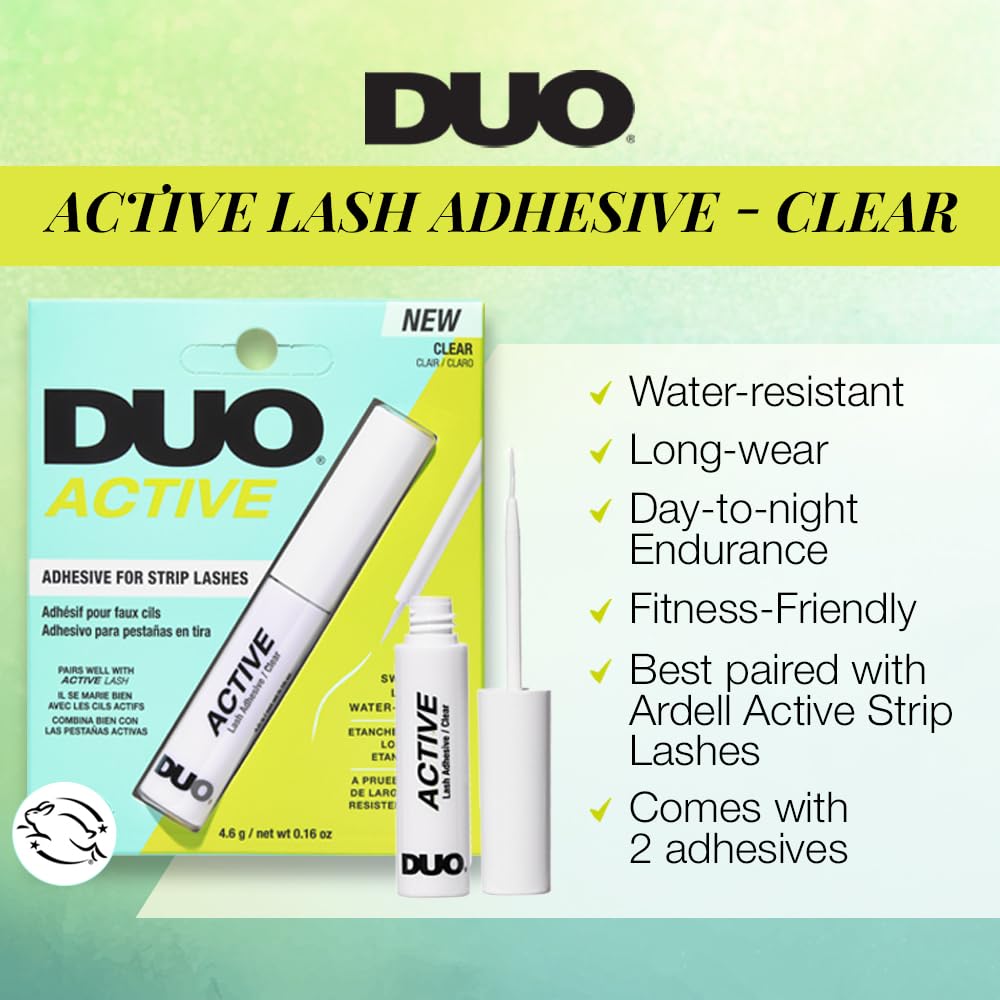 DUO Active lash glue with precise tip brush for easy lash band application.