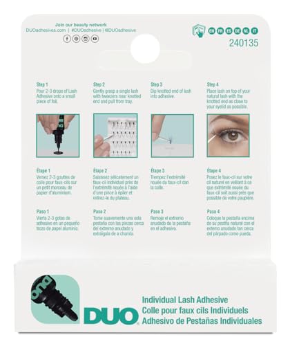 DUO Individual Lash Adhesive Dark closeup shows the black, undetectable finish blending with natural lashes.