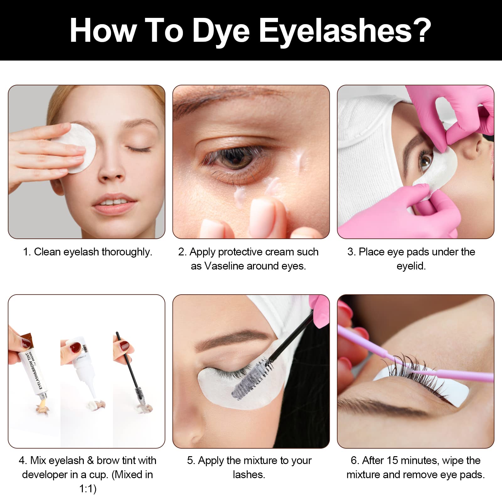 Duoffanny Lash Color Kit application steps demonstrating quick DIY color