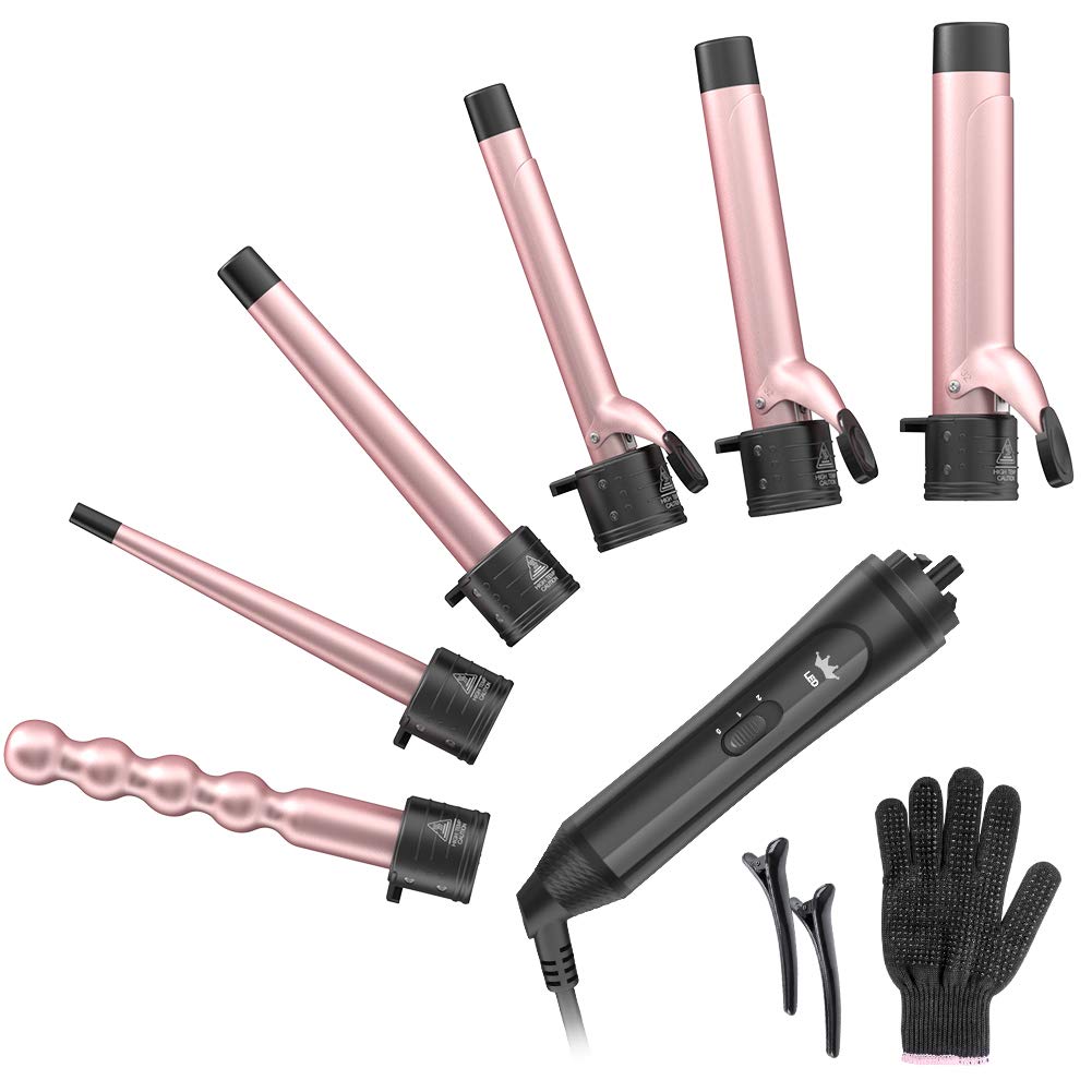 Duomishu 6-in-1 curling iron with 1-25 inch barrel for voluminous curls.