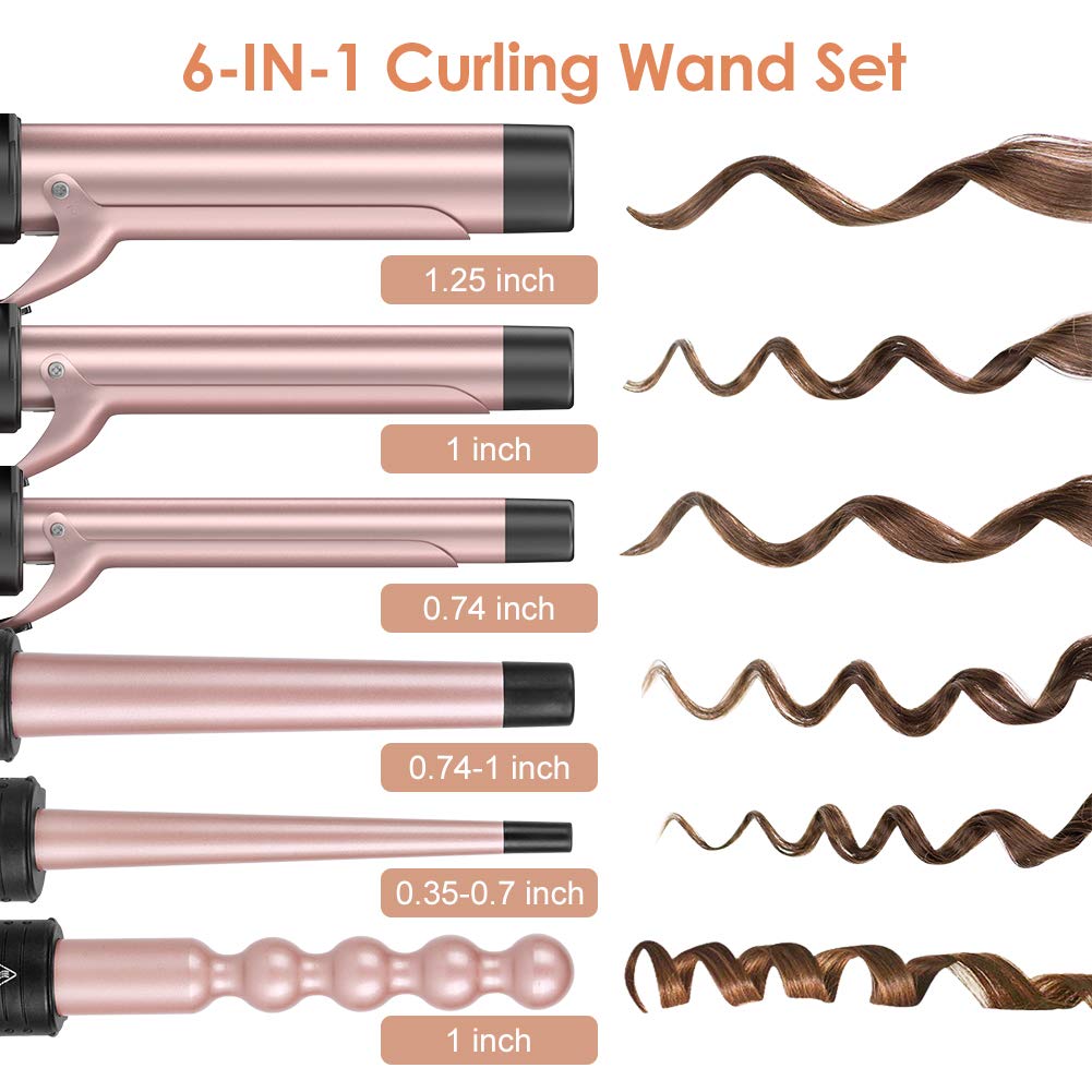 Duomishu 6-in-1 curling iron with 1 inch barrel for classic waves.