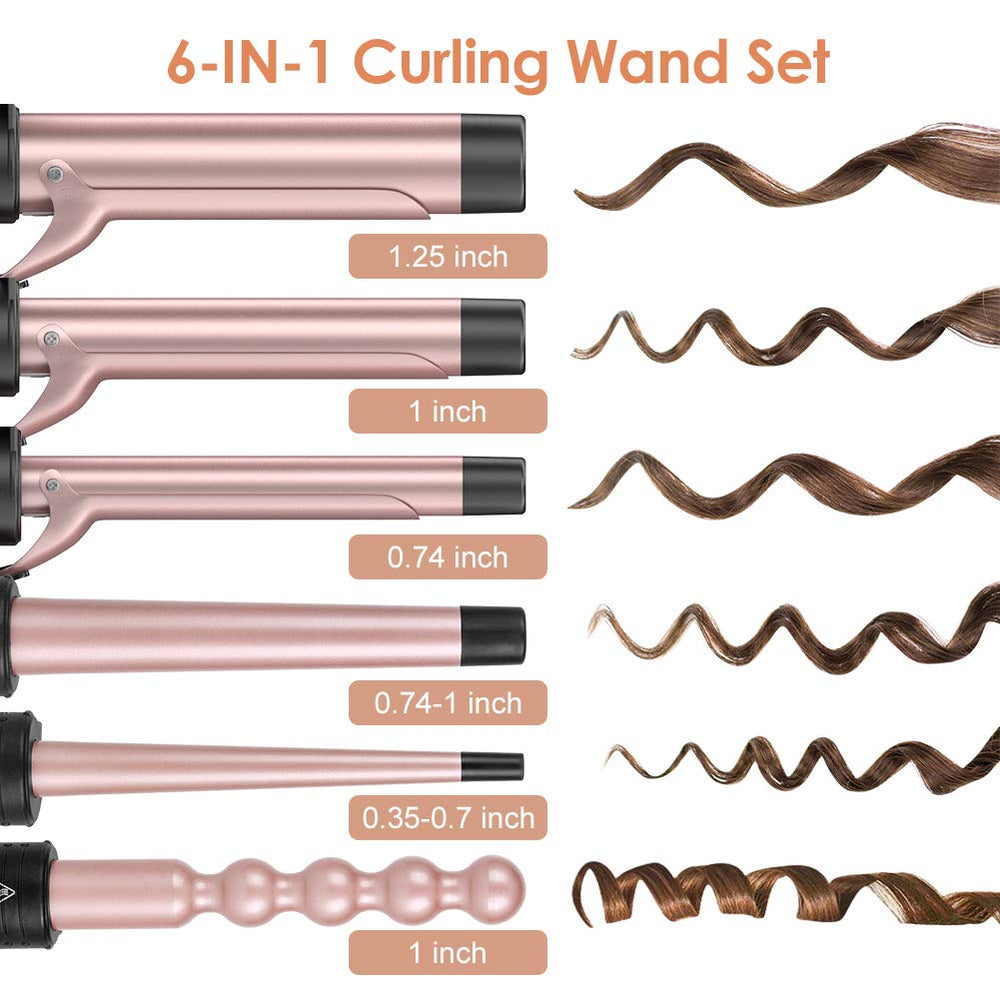 Duomishu 6-in-1 curling iron with 1 inch barrel for classic waves.