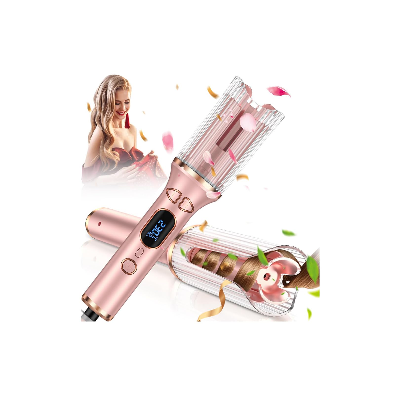 Duomishu automatic curling iron close-up of the 1 inch barrel for salon-style curls
