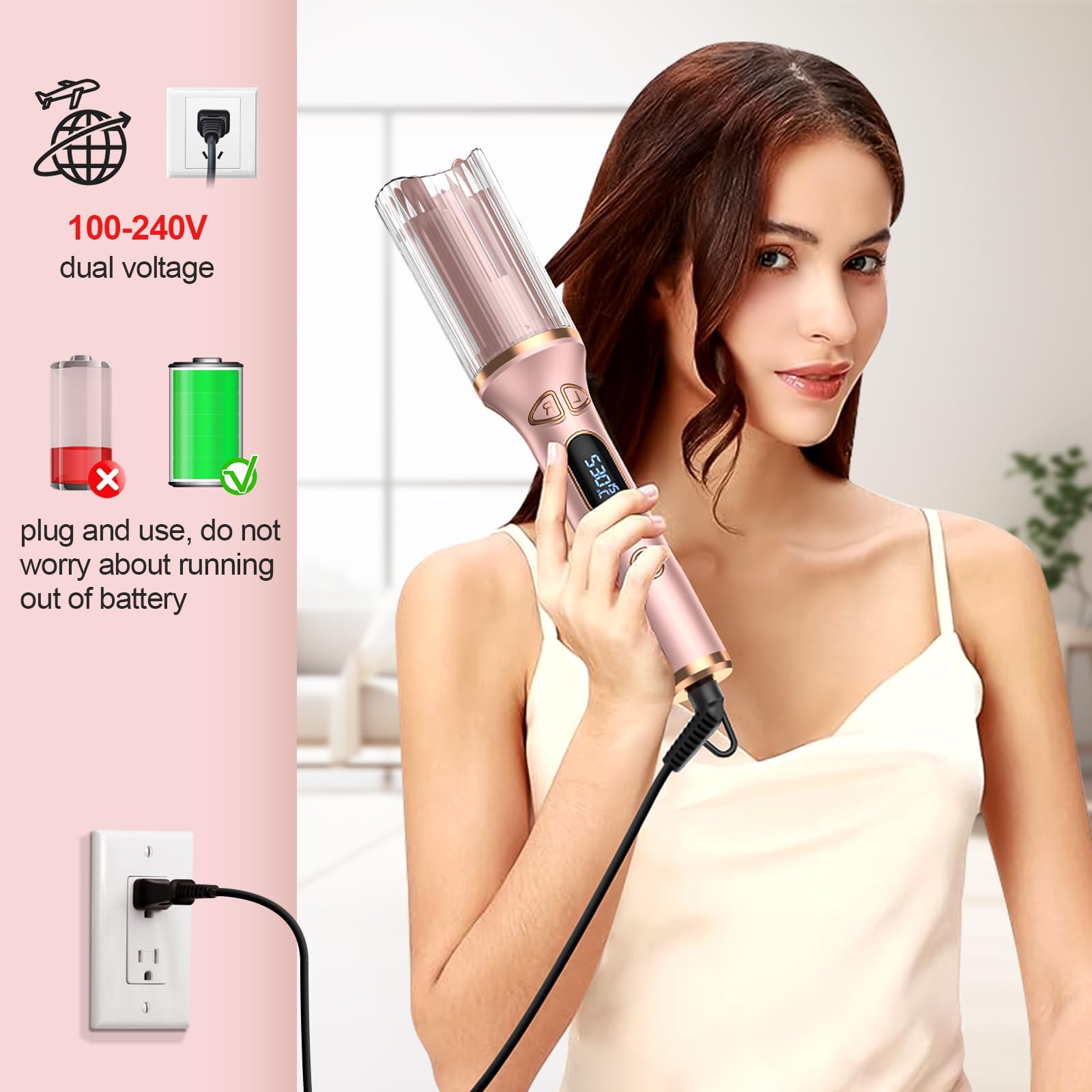 Duomishu automatic curling iron shows 8s timer setting for quick waves