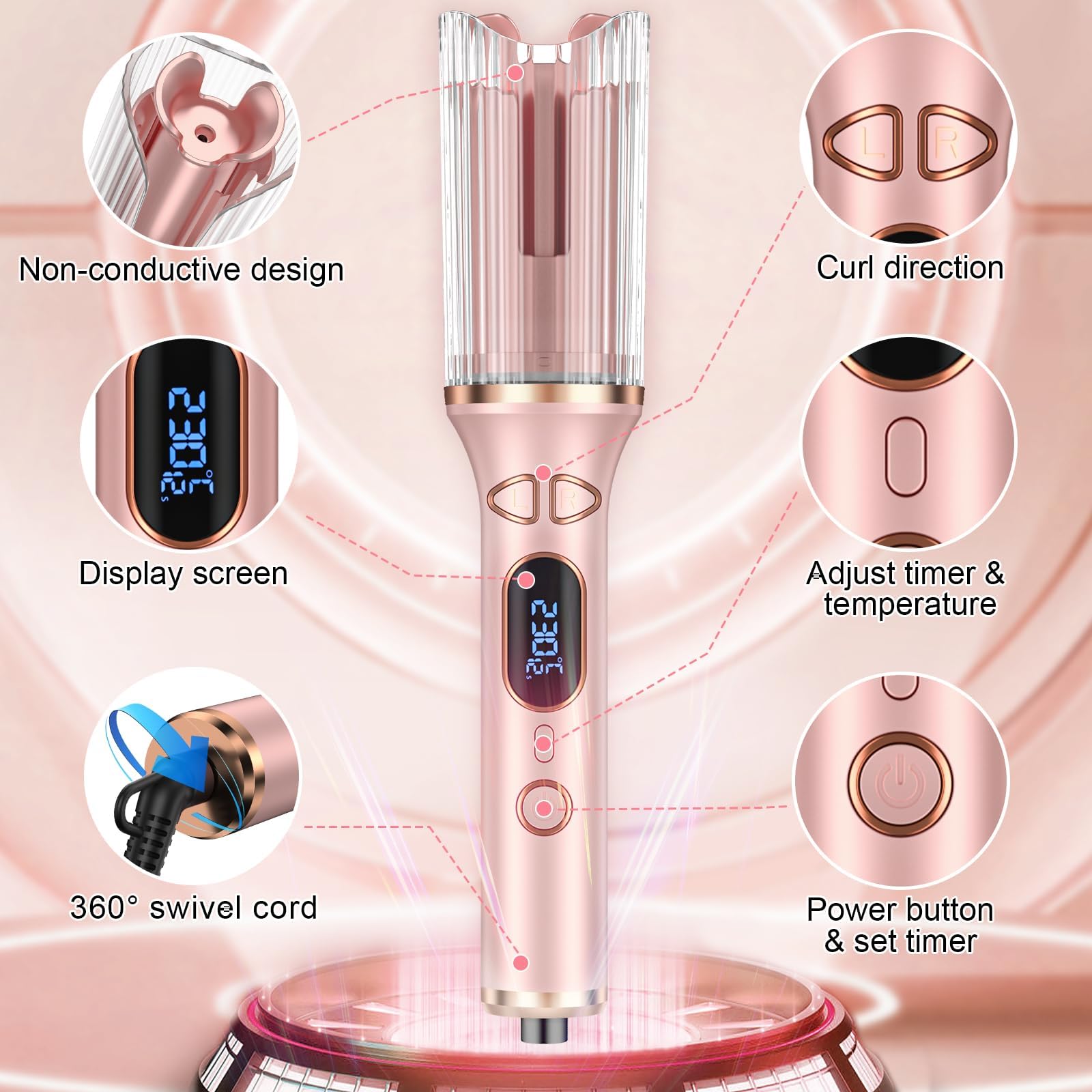 Duomishu automatic curling iron anti-tangle swivel cable supports smooth operation