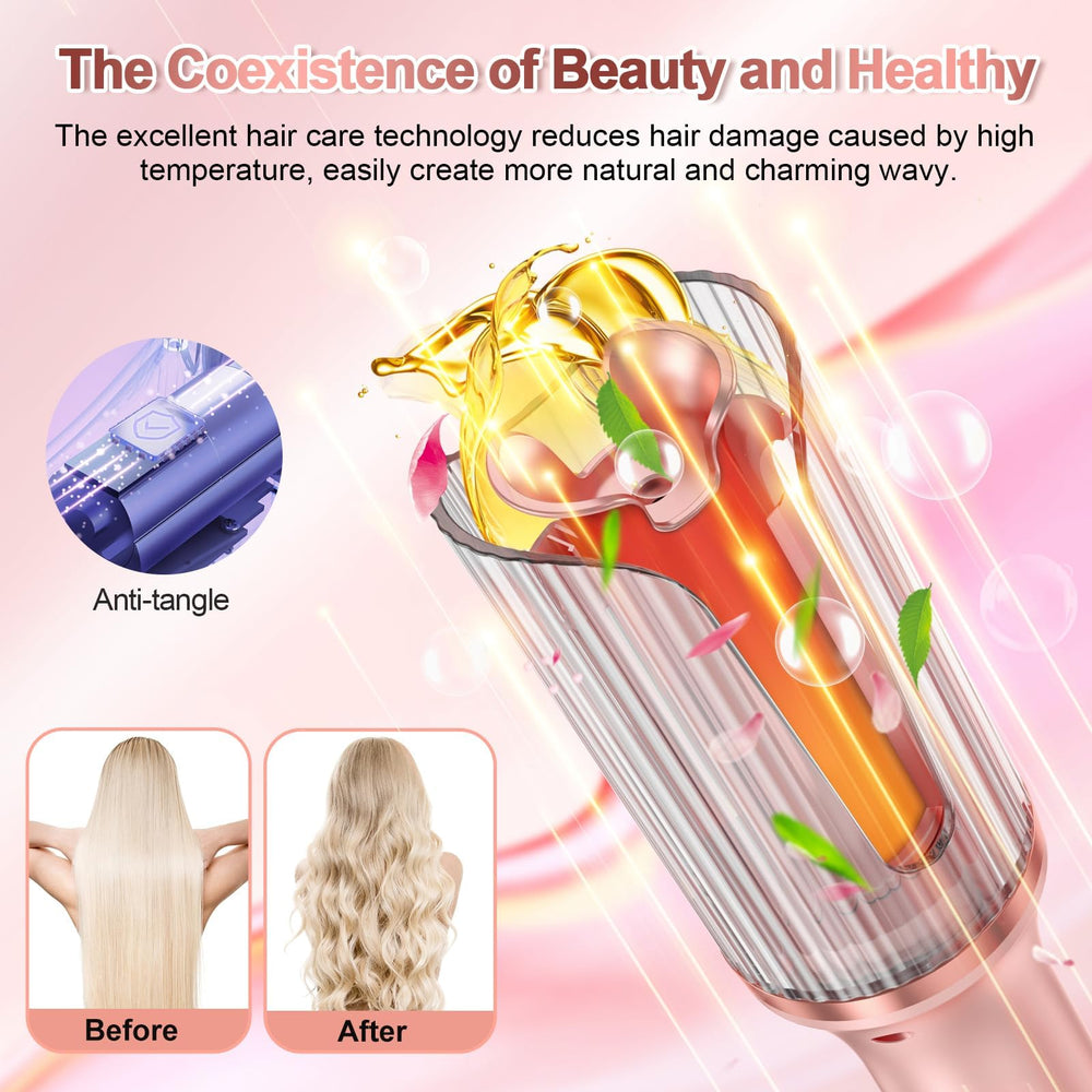Duomishu automatic curling iron demonstrates auto-rotation for effortless curling