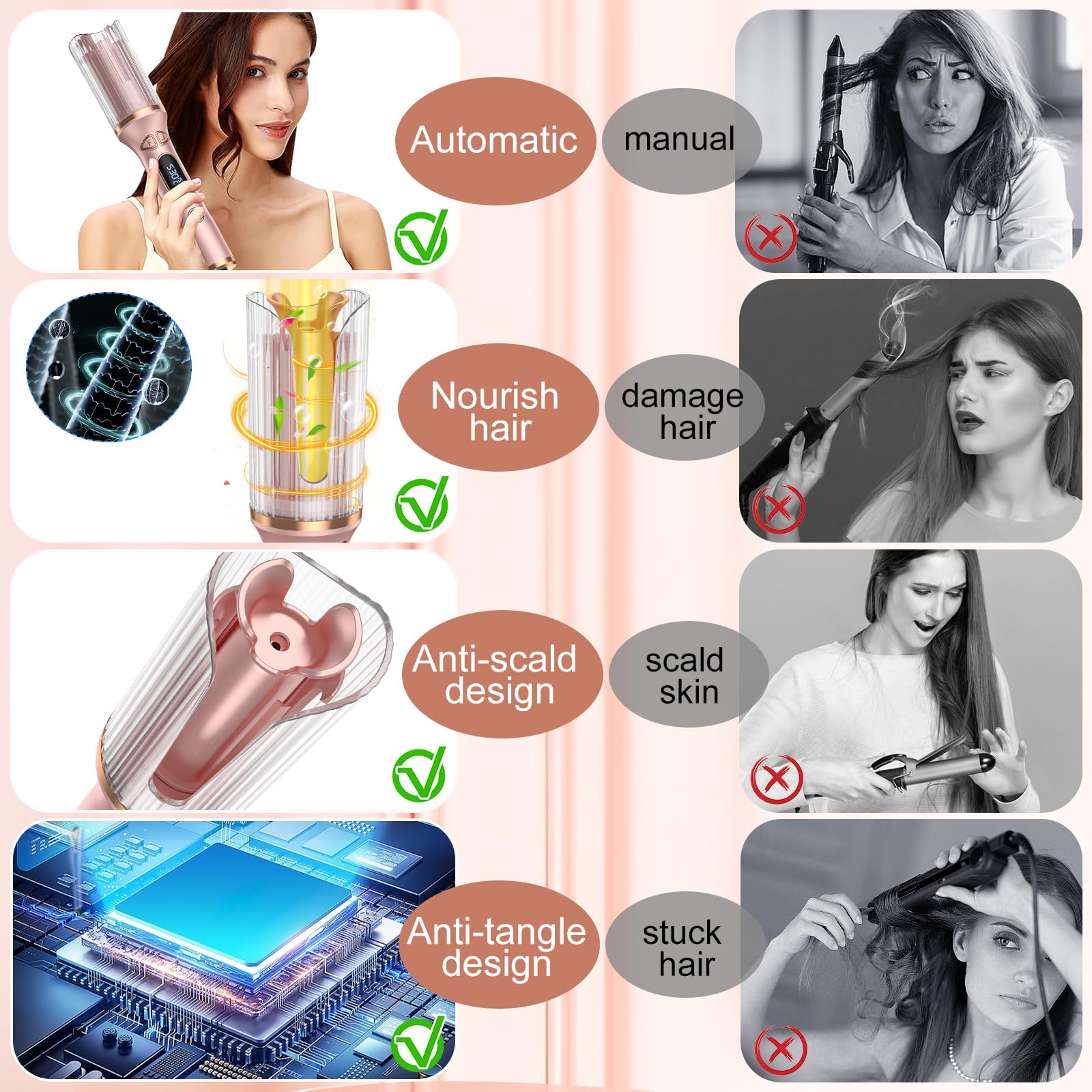 Duomishu automatic curling iron auto shut-off 60 minutes for safe travel