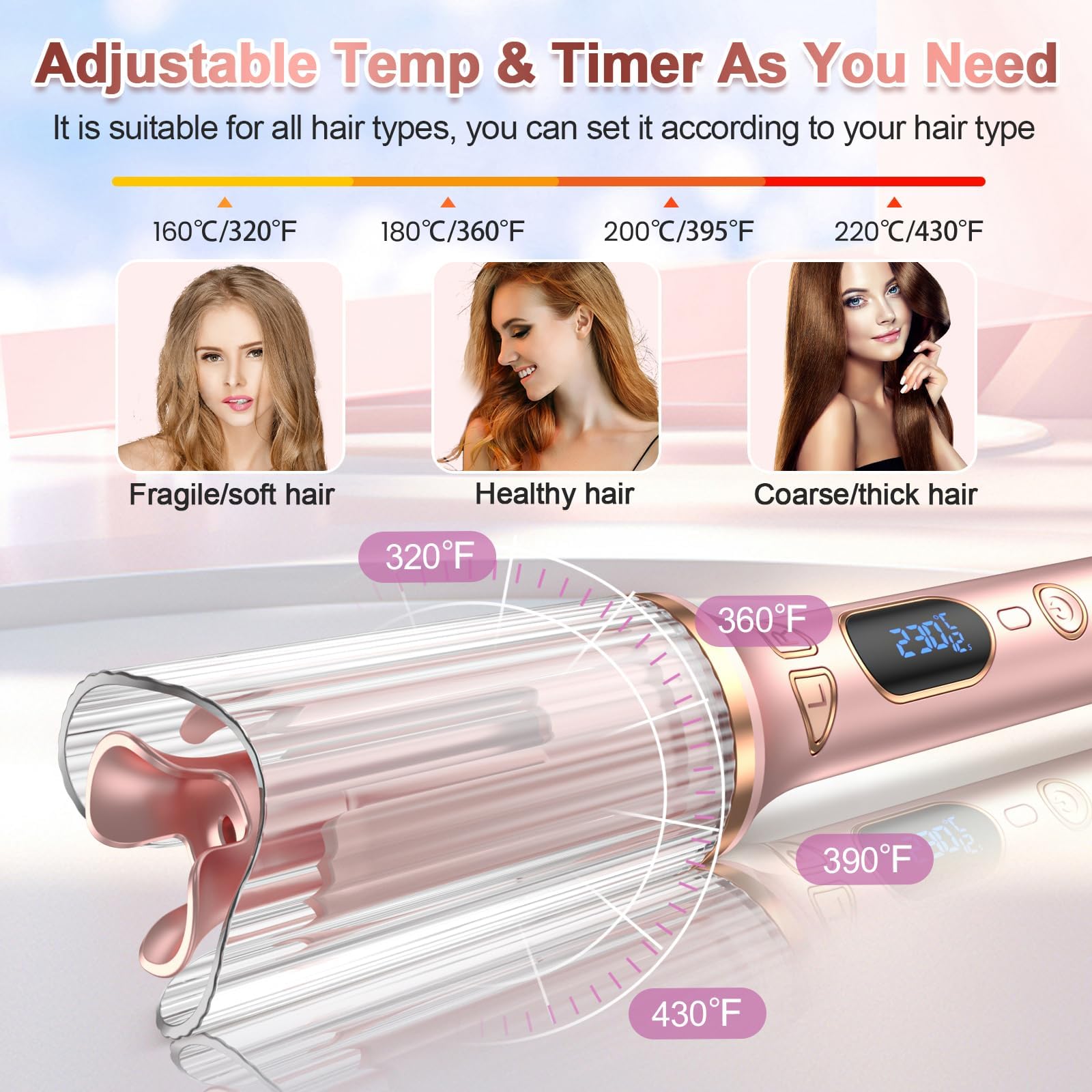 Duomishu automatic curling iron temperature display emphasizes precise styling control