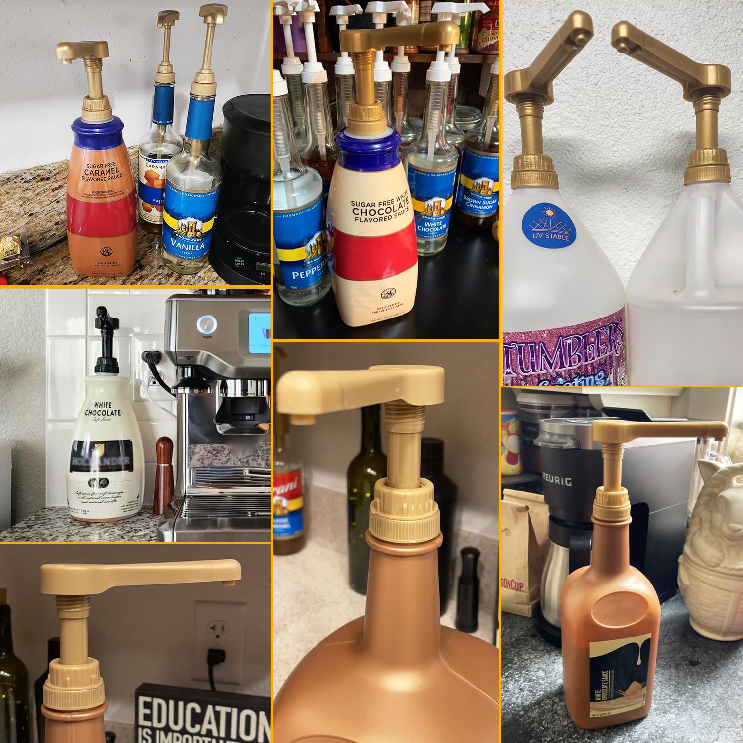 Tubo recortable para ajustar a diferentes botellas de salsa.
