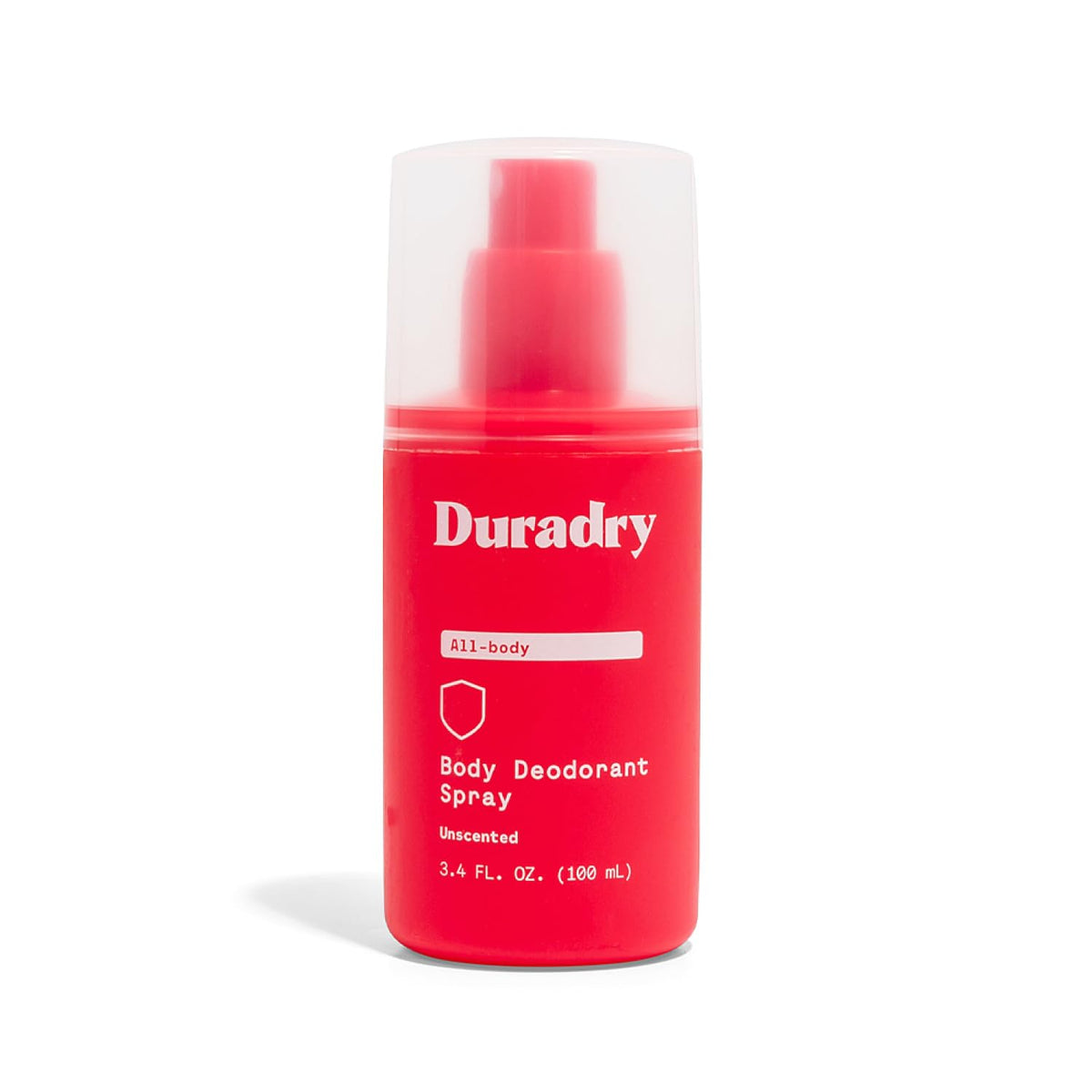 Duradry aluminum-free deodorant spray front view for all-over odor protection.