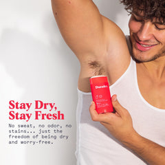 Duradry bottle front label highlighting clean formula and fragrance options