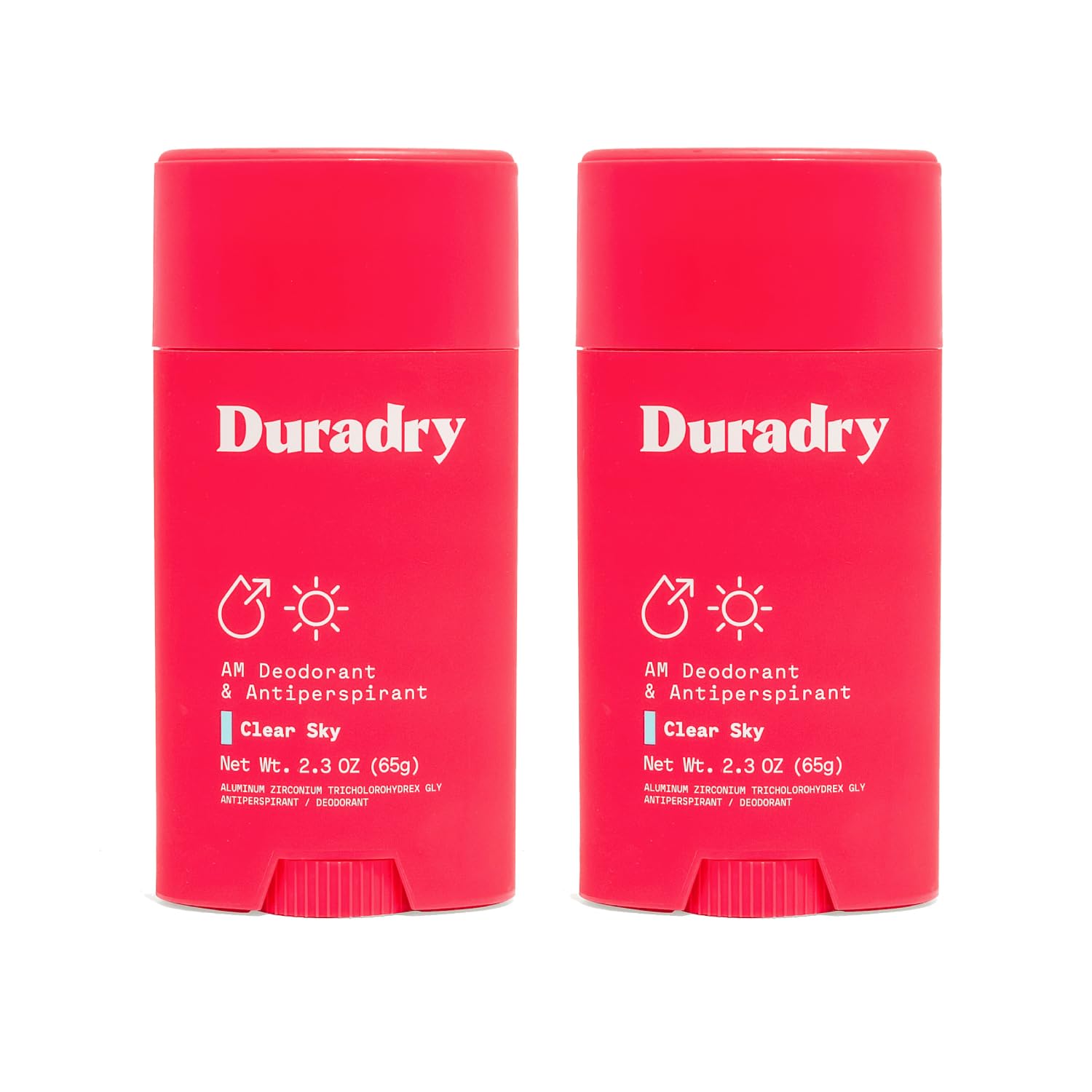 Duradry Clear Sky antiperspirant two-pack bottle for everyday protection.