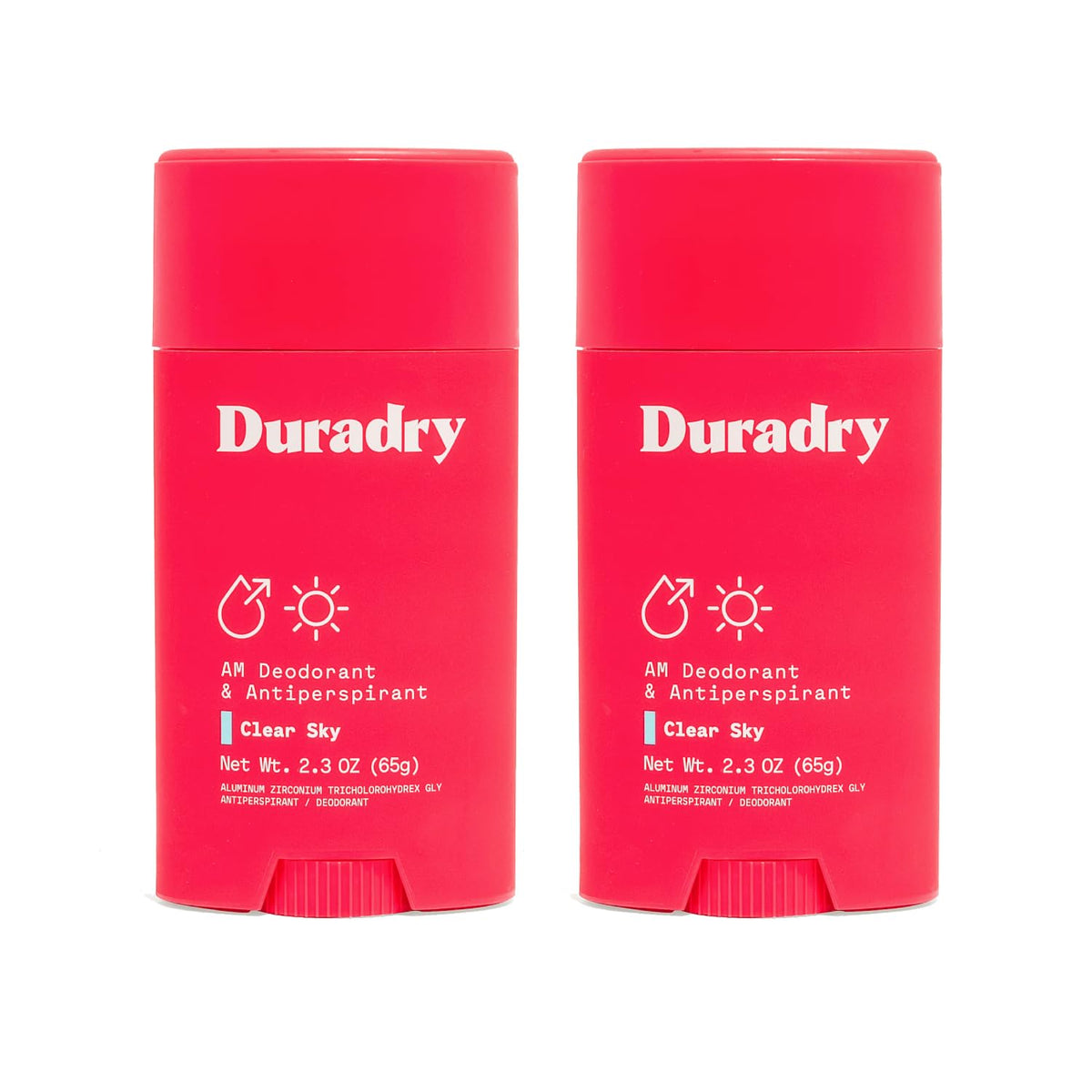 Duradry Clear Sky antiperspirant two-pack bottle for everyday protection.