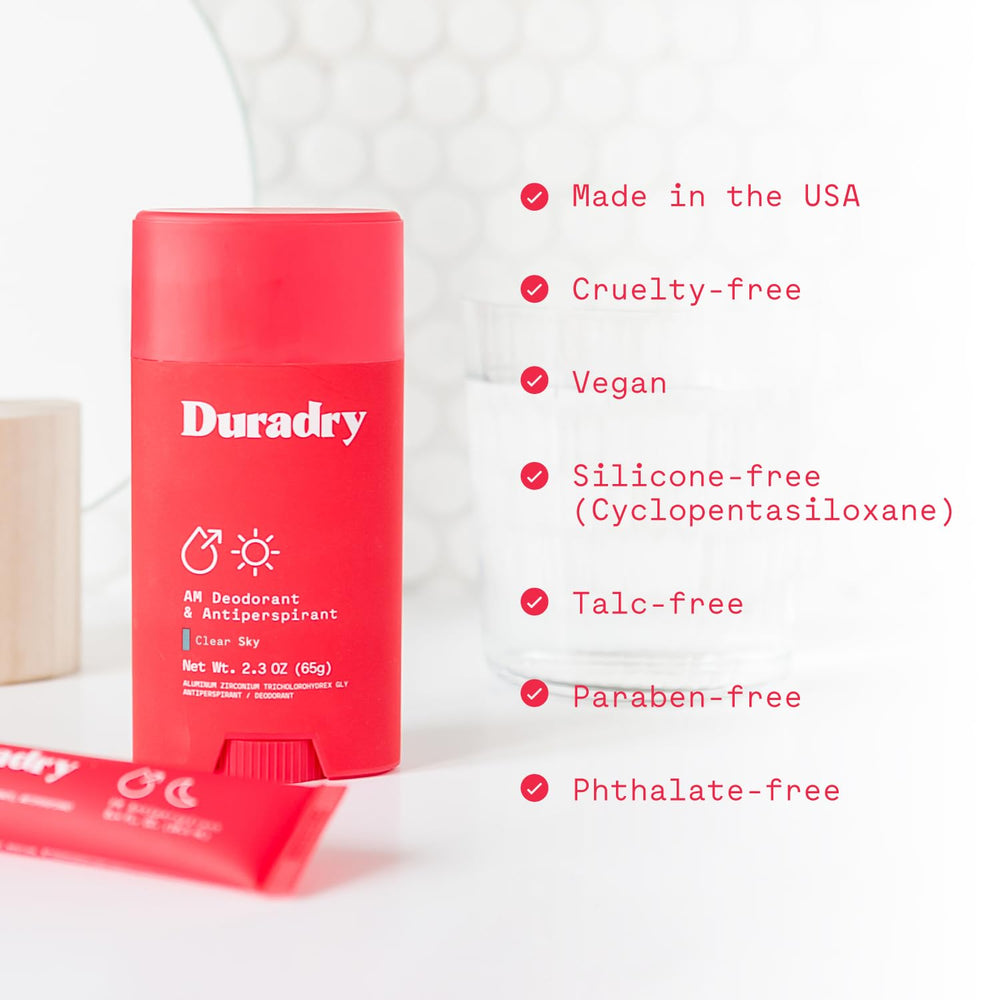 Duradry Clear Sky silicone-free formula ideal for sensitive skin.
