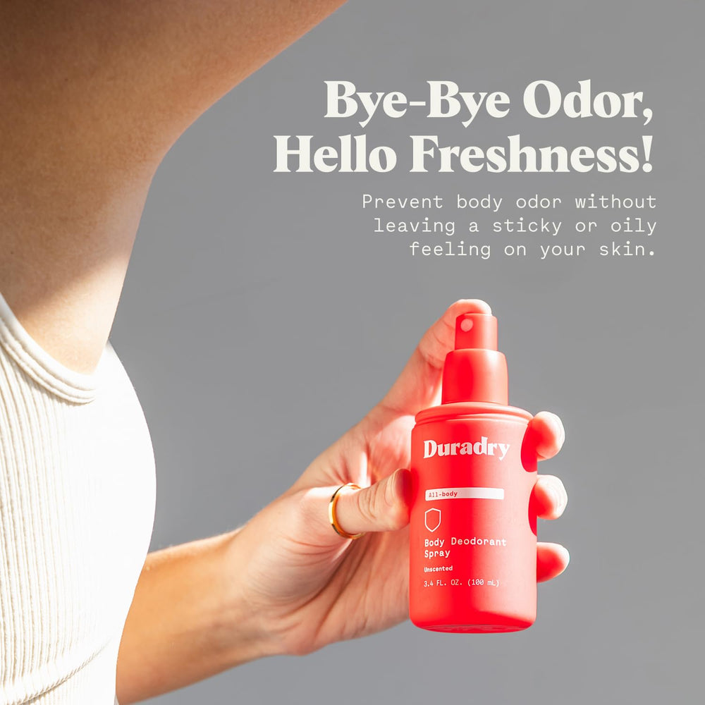 Duradry fragrance-free odor-control spray offers all-day freshness without overpowering scent.