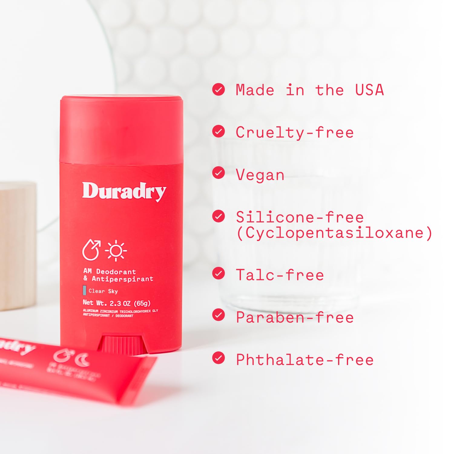 Duradry natural ingredients badge emphasizes gentle daily protection.