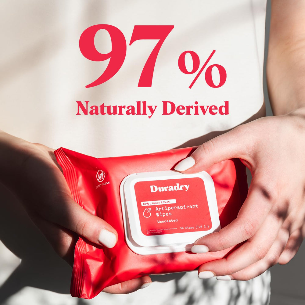 Duradry wipe texture closeup highlights soft, quick-absorb surface.