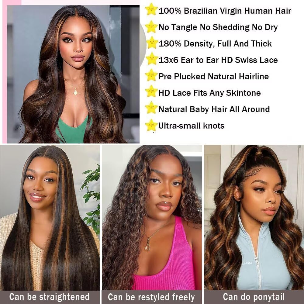 Durgio Ombre Highlight 13x6 wig balayage 1b30 demonstrates seamless color blend