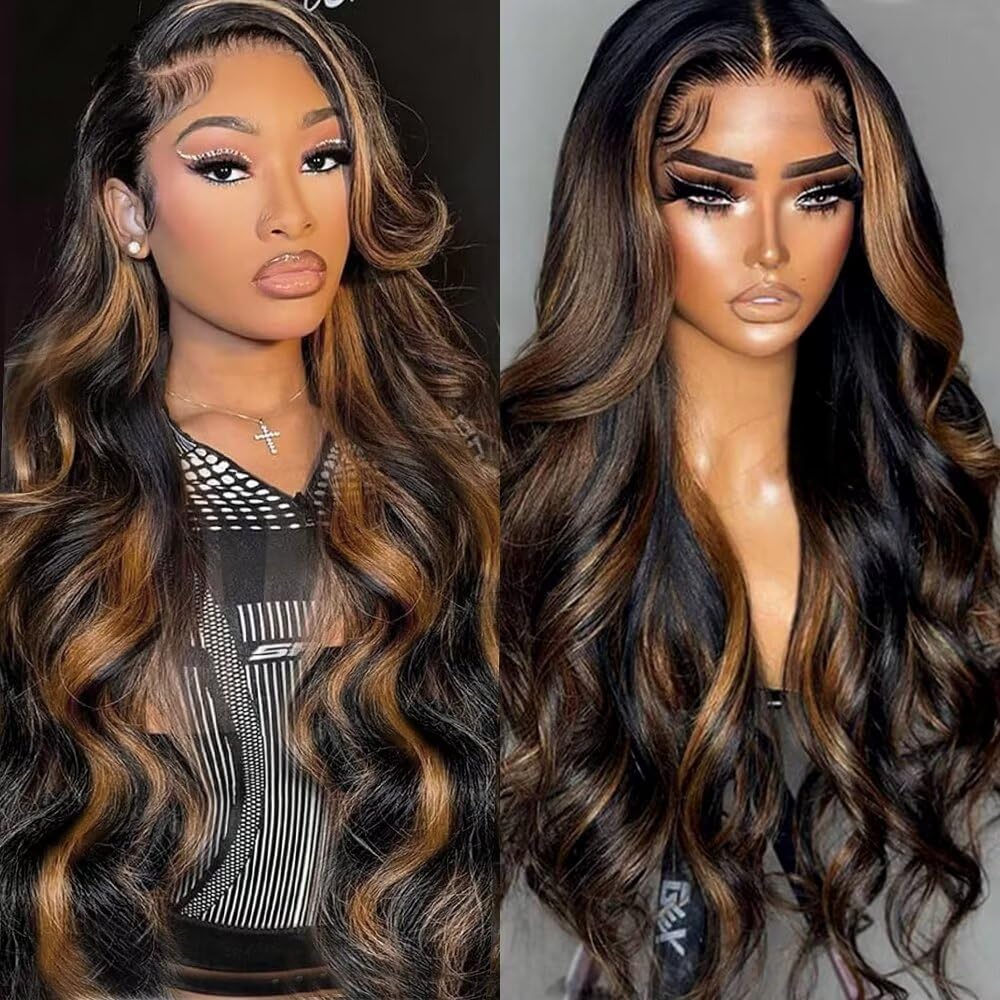 Durgio Ombre Highlight 13x6 lace front wig closeup shows natural texture and parting