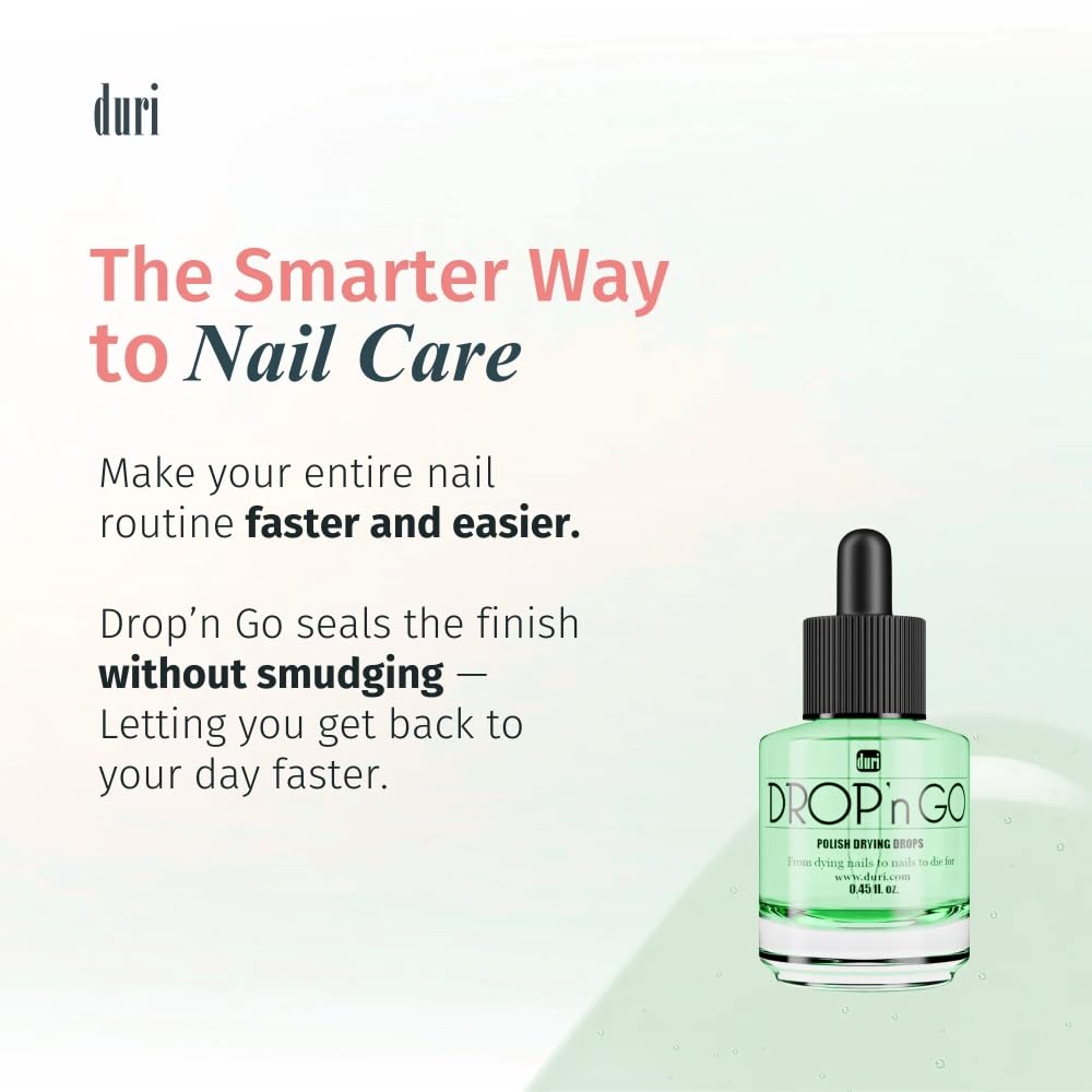 Duri Drop'n Go long-lasting shine highlights durability of manicure.