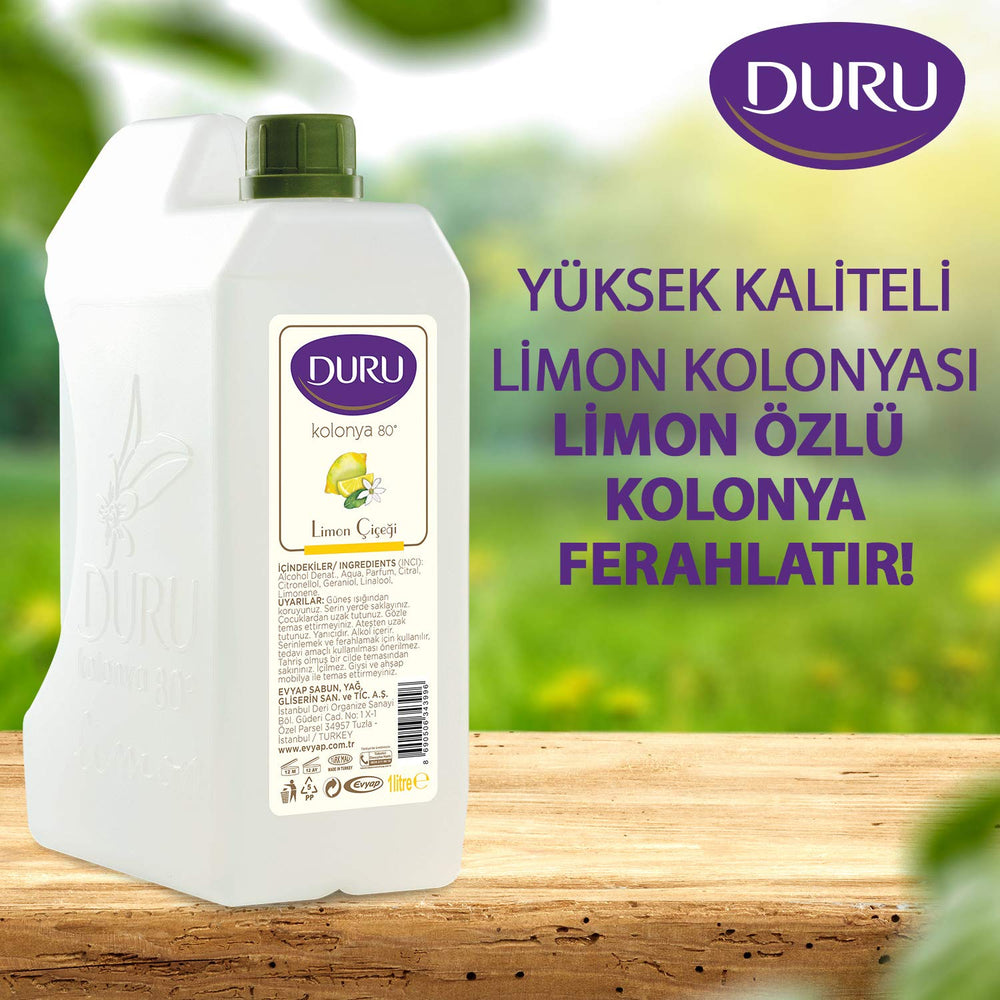 Duru Cologne Lemon long-lasting scent visual highlights lasting impression after a spritz.