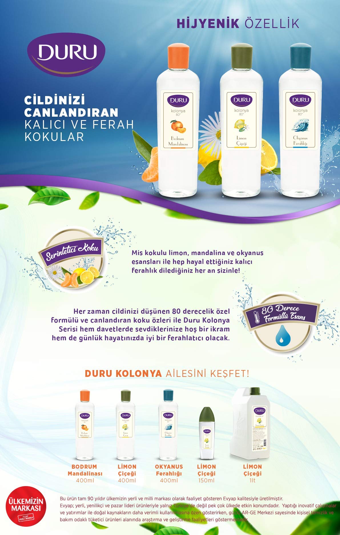 Duru Cologne Lemon spray feature demonstrates easy, even application for quick refresh.