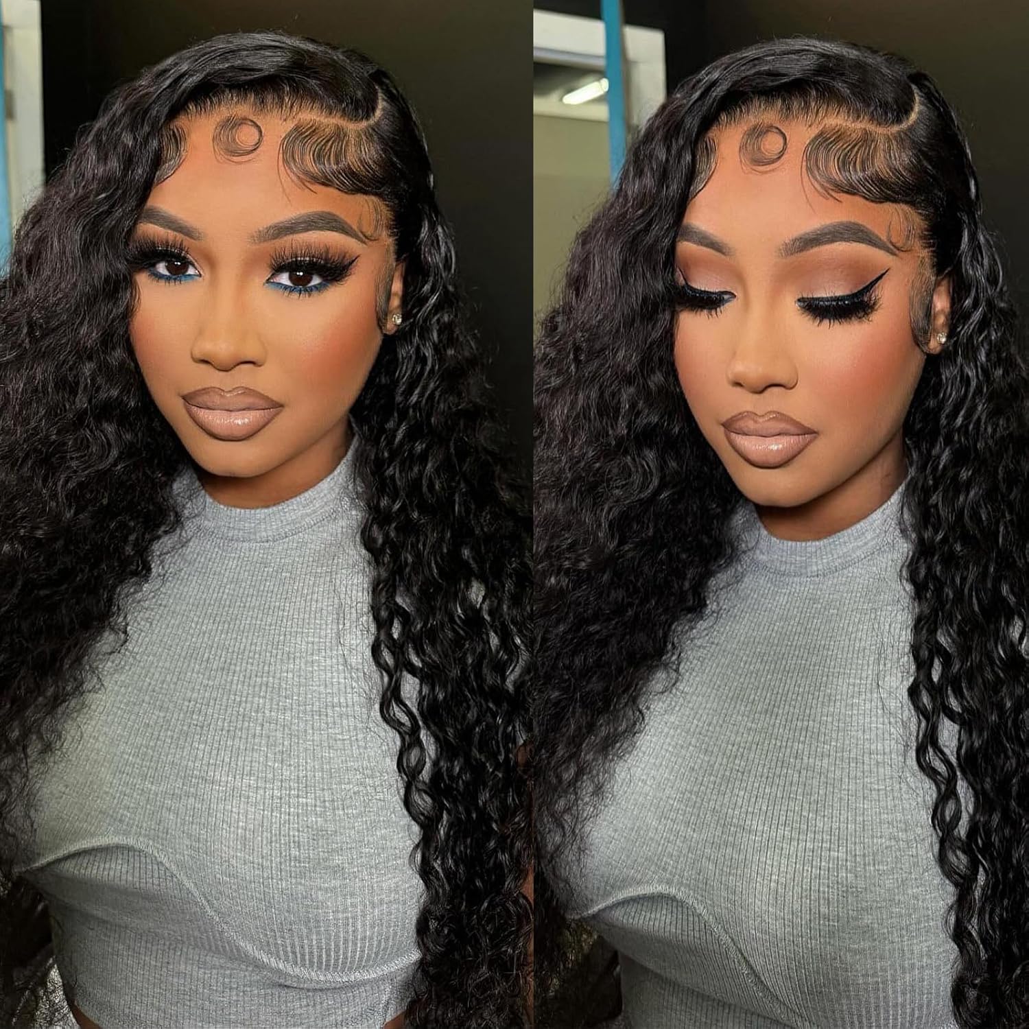 Durya deep wave wig 20in side part view offers versatile styling options.