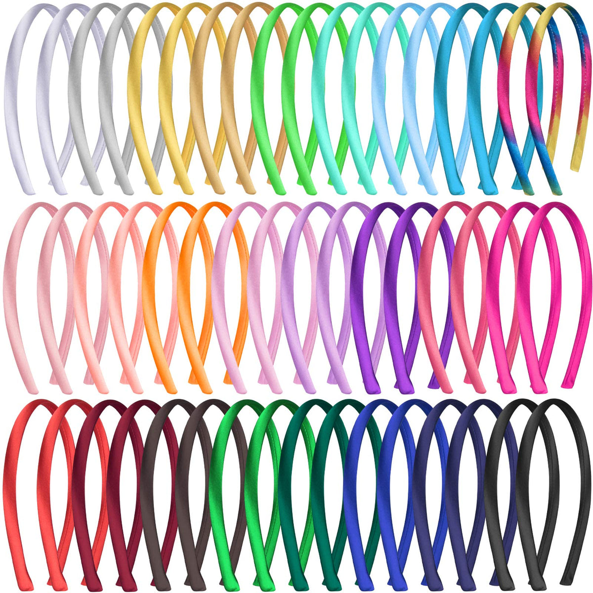 Duufin satin headbands 50-piece color set offers vibrant daily styling options.
