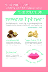 DuWop Reverse Lipliner feather-prevention image highlights stay-on color at the lip edge.