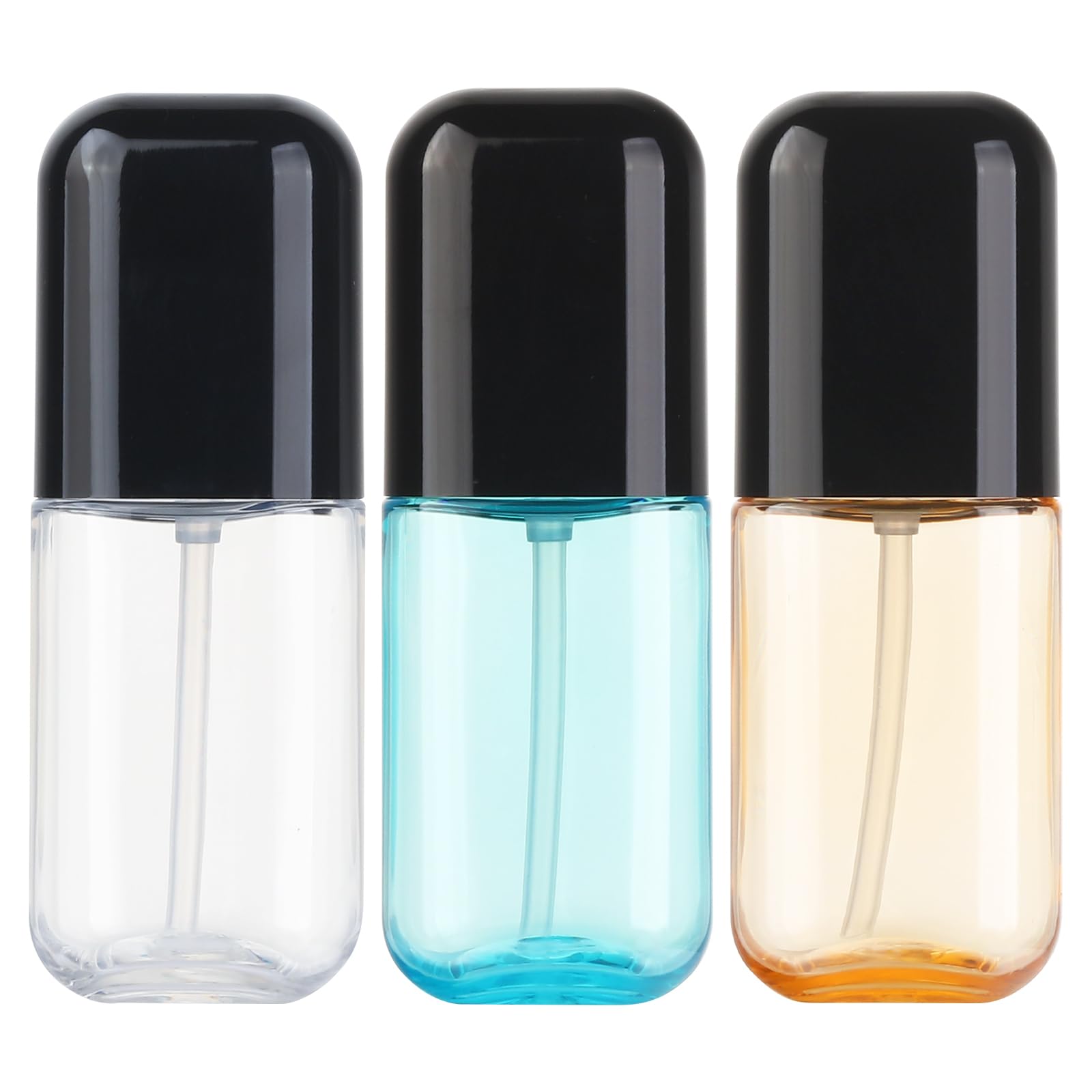 Dymoece travel spray bottle 3-pack cap closeup shows leakproof design for travel
