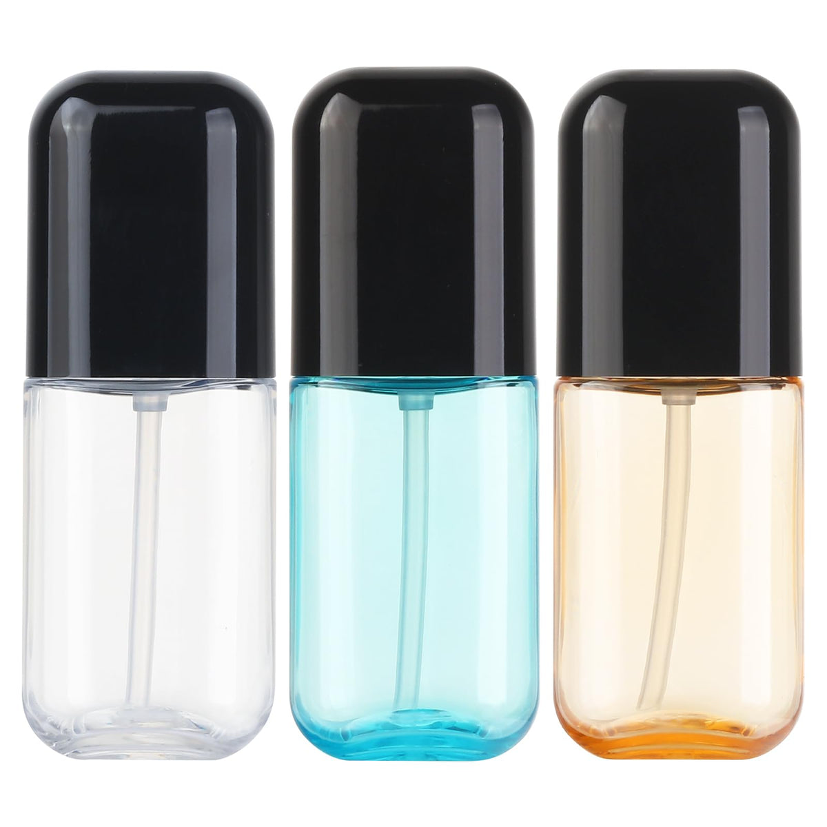 Dymoece travel spray bottle 3-pack cap closeup shows leakproof design for travel