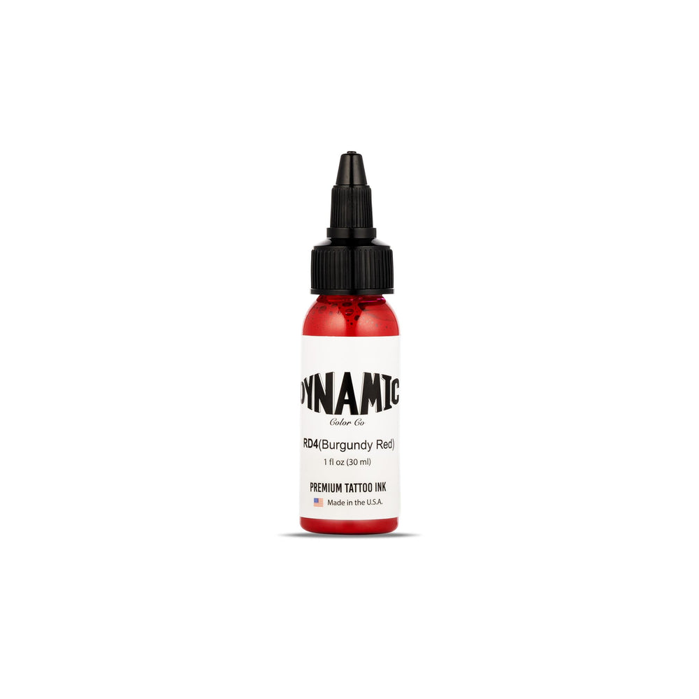 Dynamic Color Burgundy Red Tattoo Ink bottle showcases vivid pigment for bold lines.