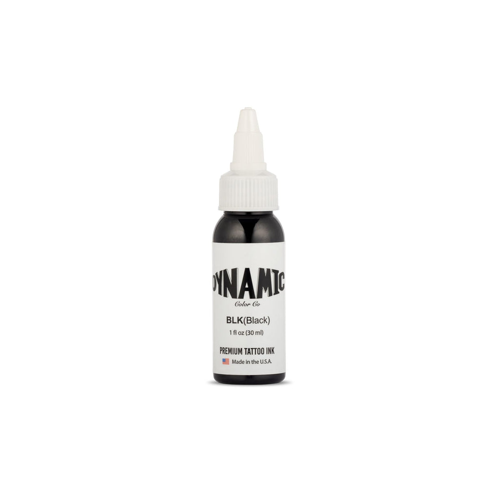 Dynamic Color Co. black tattoo ink bottle showcasing vivid color.