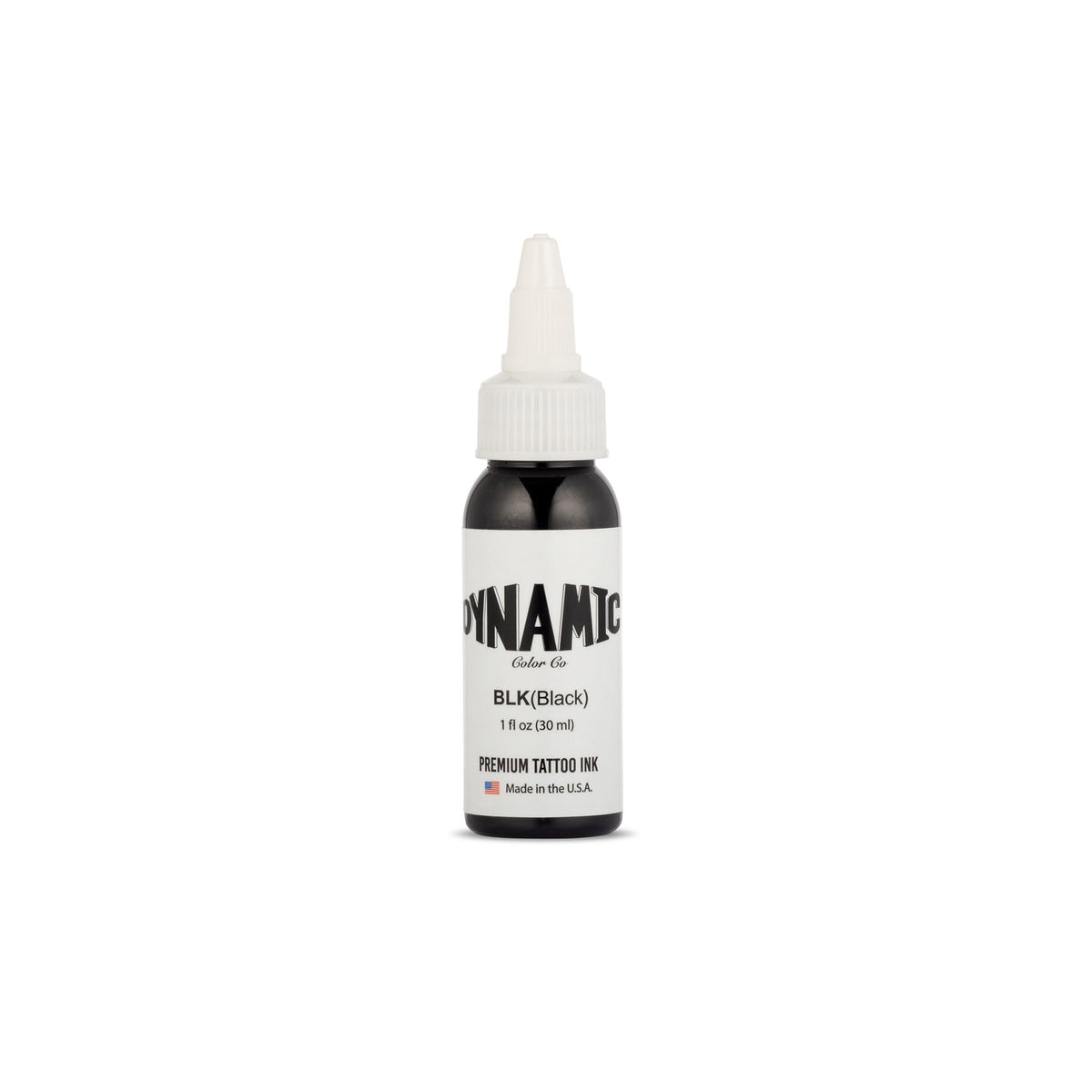 Dynamic Color Co. black tattoo ink bottle showcasing vivid color.