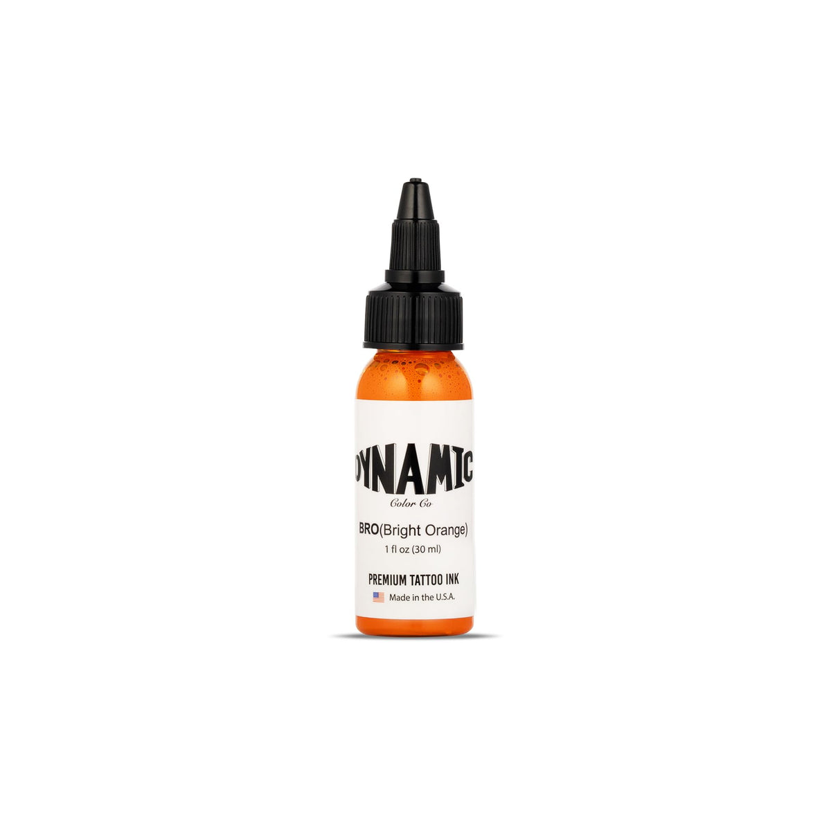 Dynamic Color Co bright orange ink bottle showcases vibrant pigment for bold outlines.