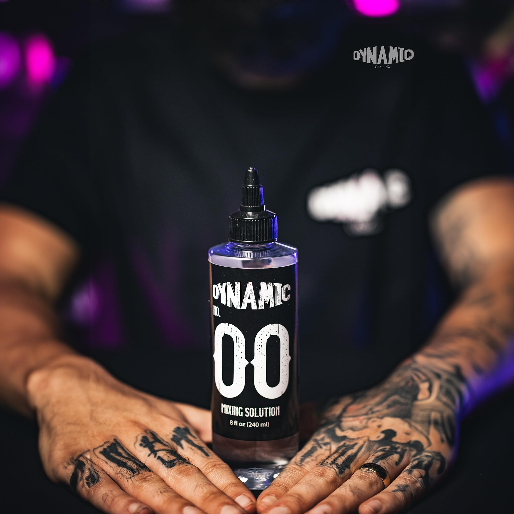 Dynamic Color Co No. 00 label detail emphasizes sterile distilled water and witch hazel for soothing workflow