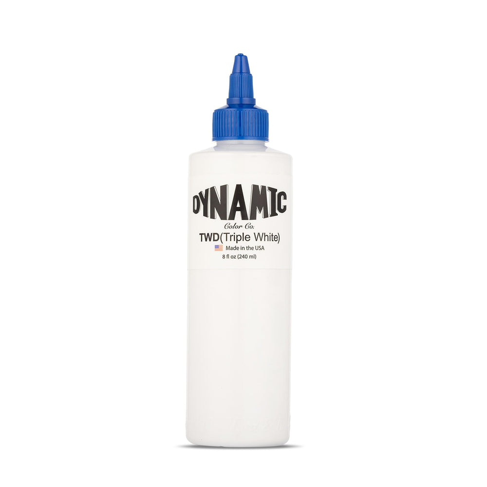 Dynamic Color Co triple white ink bottle front shows sterile packaging for clean tattooing prep.