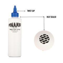 Dynamic Color Co triple white ink sterilized label close-up emphasizes hygienic standards.